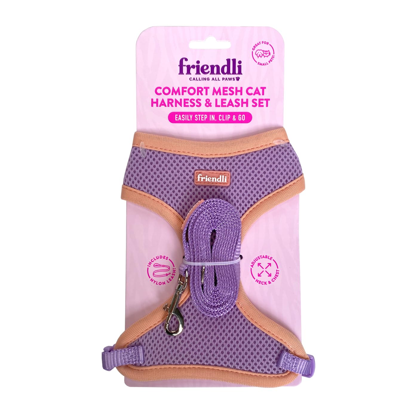 Cat Mesh Comfort Harness with Nylon Leash, Secure Fit, Lilac