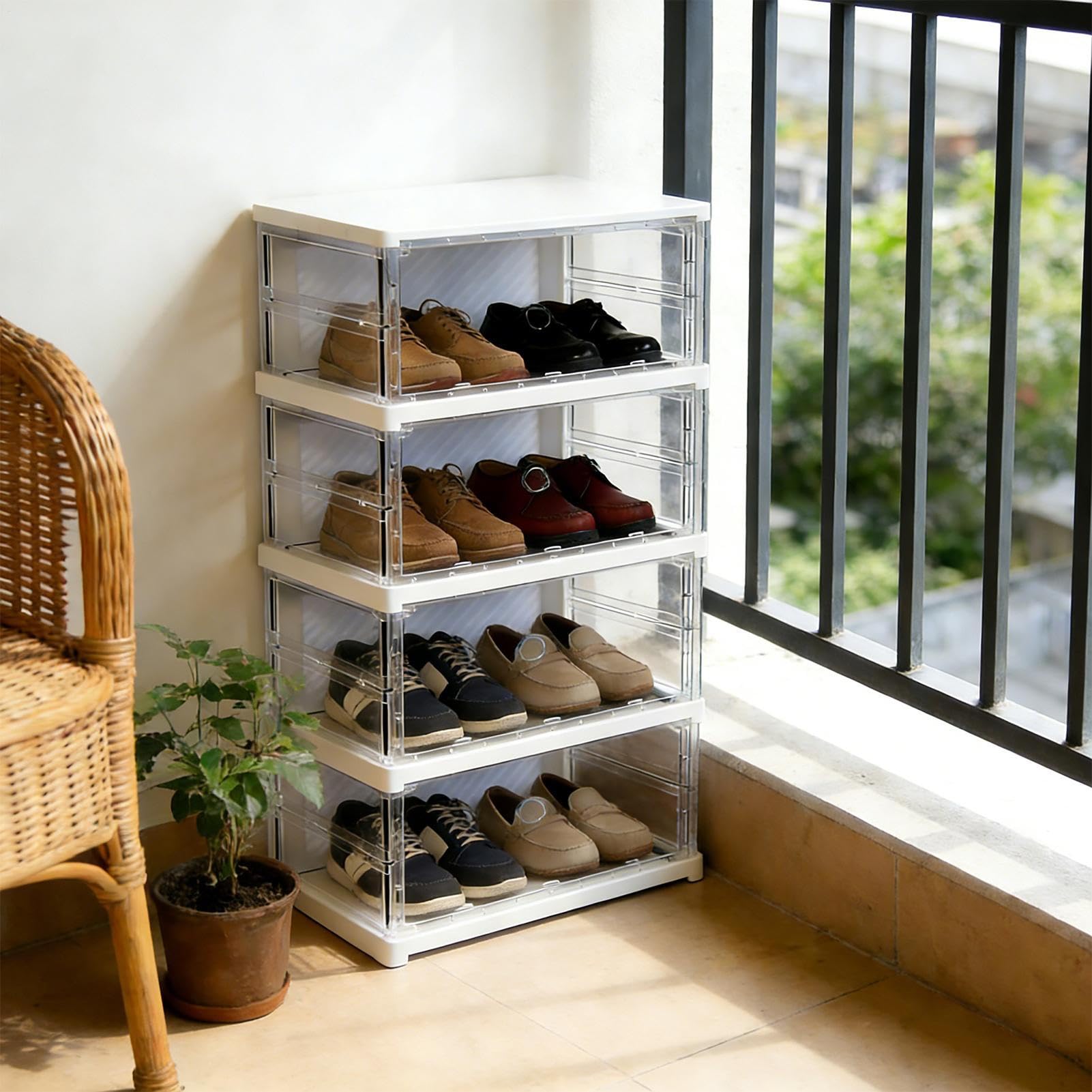 Armario Para Zapatos Organizador Para Zapatillas Apilable Y Plegable | Contenedores De Almacenamiento De Zapatos Con Puerta Magnética Para Armario Apartamento Dormitorio Entrada Habitación