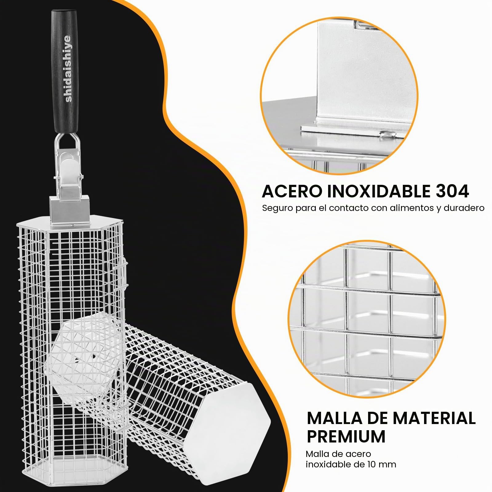Cesta Parrilla Barbacoa, Accesorios Barbacoa con Mango Extraíble, Utensilios Barbacoa Inoxidable Apilable, Utensilios BBQ para Verduras Pescado,Exterior Camping, Regalos Originales para Hombres (2 P)