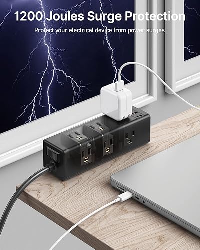 Miniatura 5 de CCCEI Regleta de alimentación con abrazadera de escritorio con 9 tomas, protector de sobretensiones de montaje en borde de escritorio con puertos