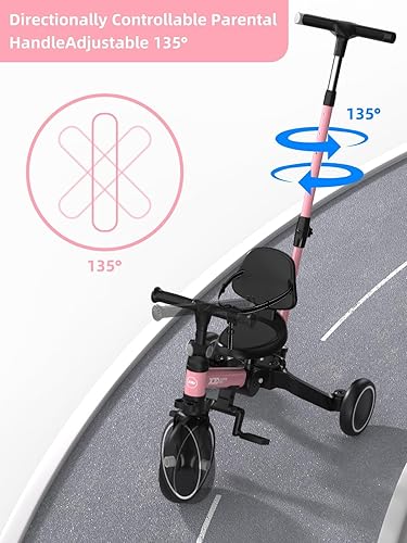 Miniatura 7 de XJD Bicicleta para niños pequeños, triciclo plegable 6 en 1 para niños de 1 a 4 años con mango de control parental, bicicleta de equilibrio con