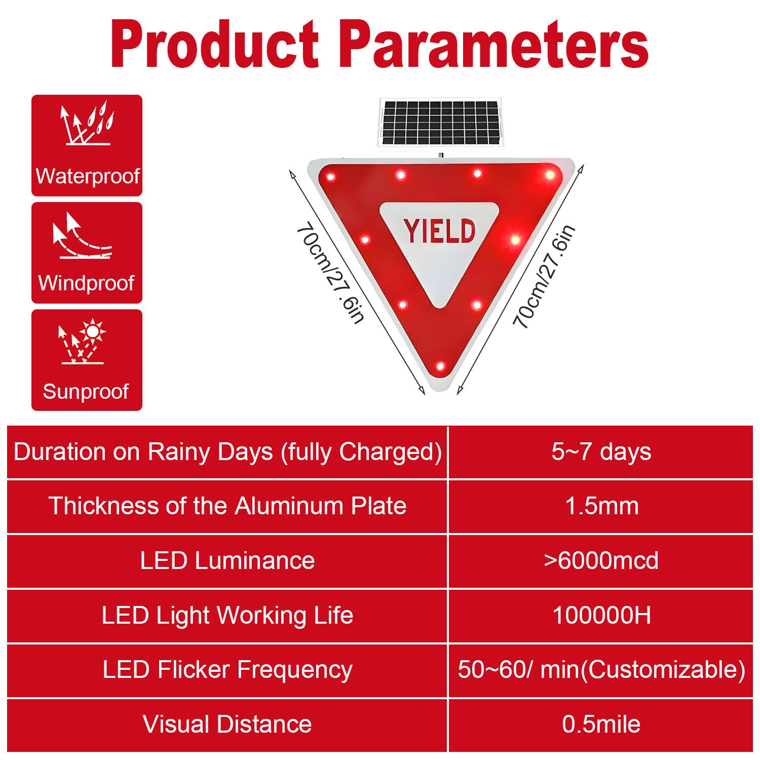 Señal de ceda el Paso reglamentaria, señal de ceda el Paso de Aluminio, señal de Cruce LED Triangular Intermitente, para Carreteras, aparcamientos, fábricas, escuelas 1pack