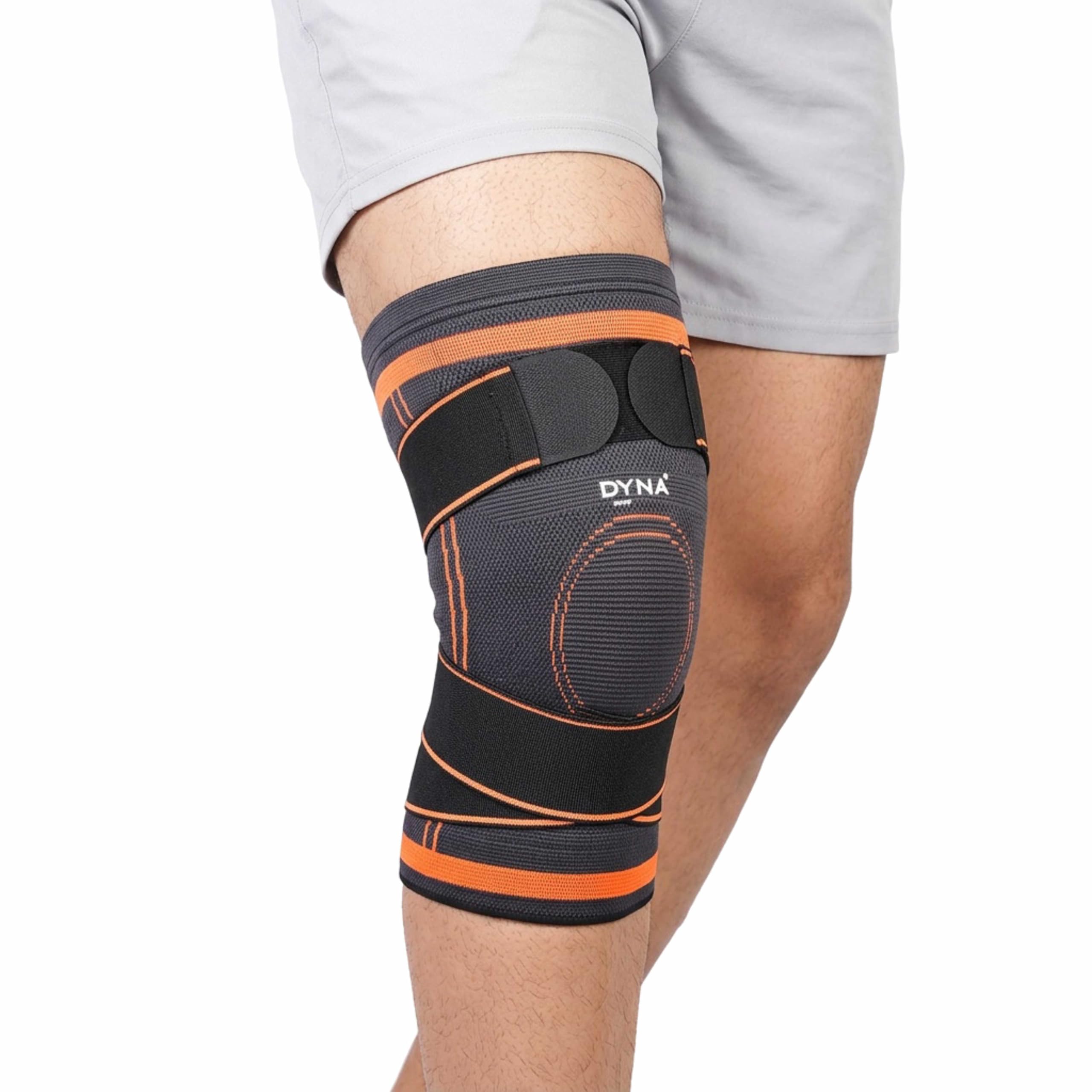 Dyna Pro Knee Cap Compression Knee Support with Adjustable Strap for Custom Fit Suitable for Men Women Large (1 No) Orange for Pain Relief Swelling Muscle Fatigue-image-22