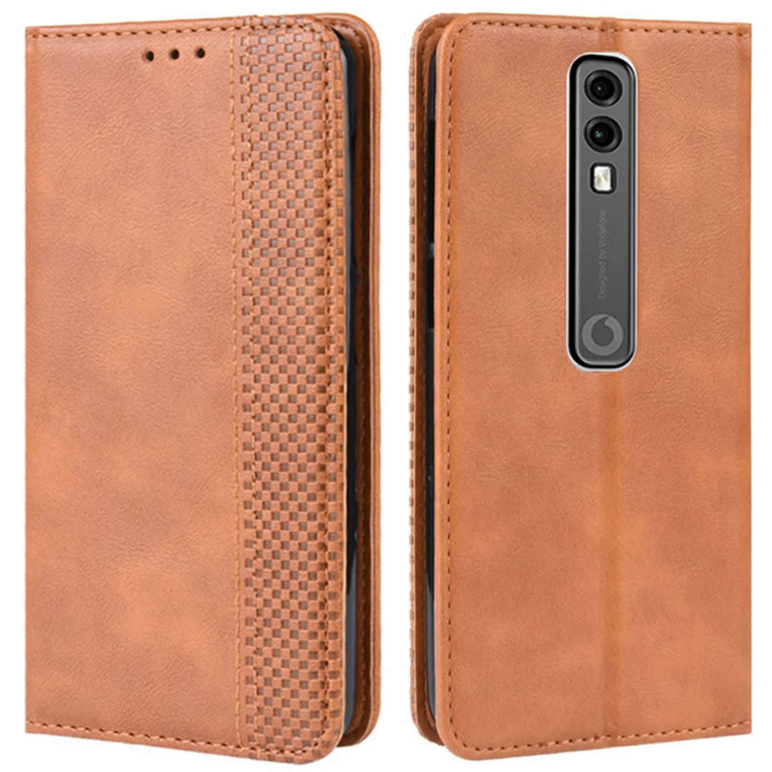 Custodia In Pelle Premium Per Vodafone Smart V10 – Cover Portafoglio Con Slot E Supporto – Marrone