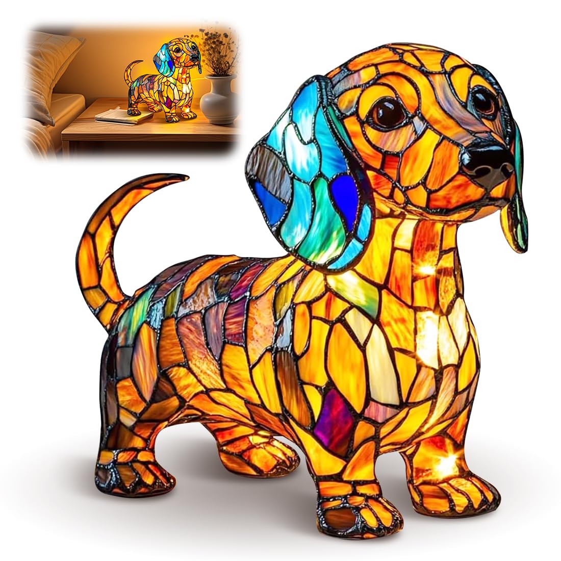 LOMUG Dackel Deko Nachtlicht, Hundeserie LED Lampe, Hundelampen aus Harz, Haustier Dekolampe Nachtlampe für Hundefans, Wohndeko Night Light Energieklasse A
