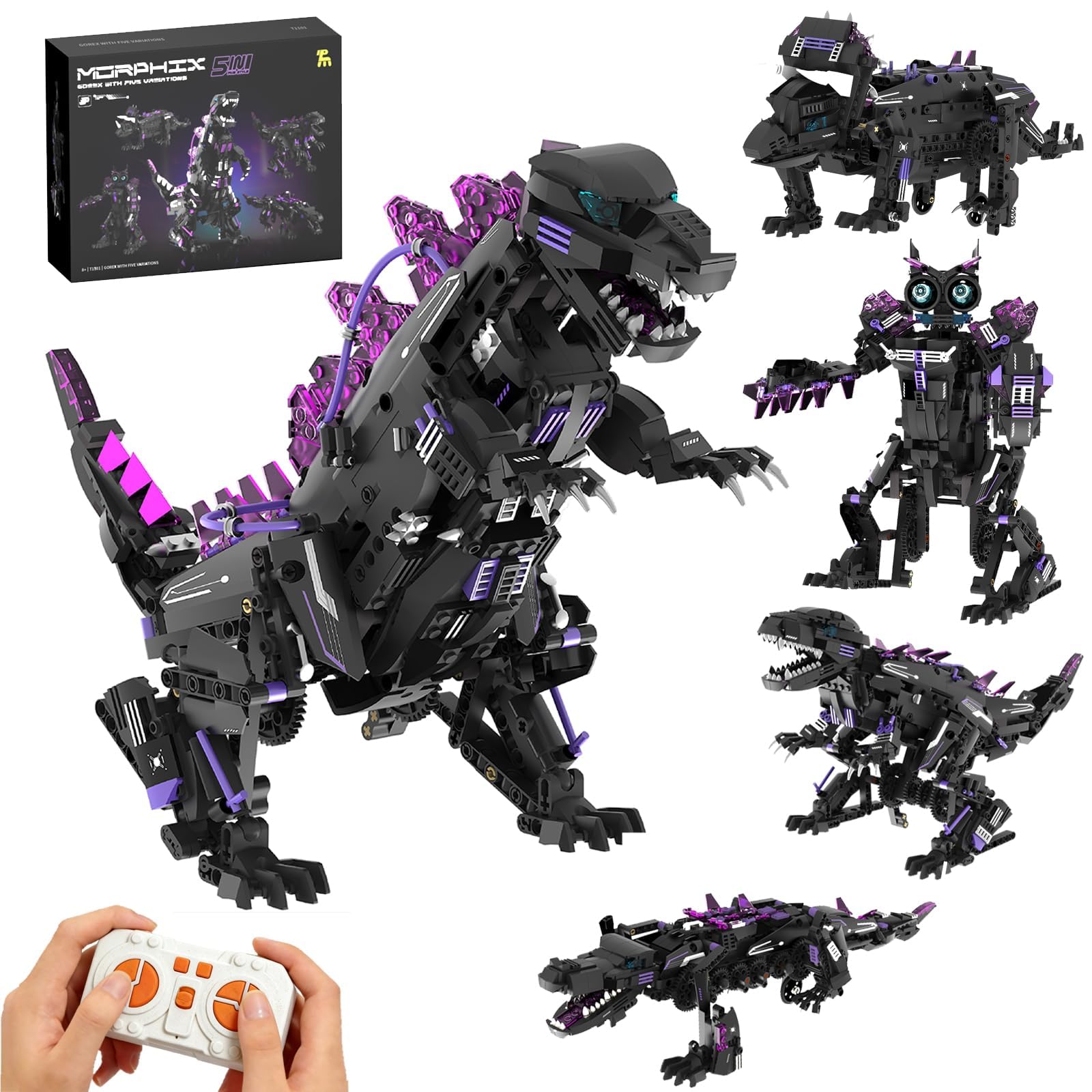 Kit De Construction Robot Dinosaure Avec Télécommandé, Kit De Blocs Jouet Robot Dinosaure Transformable 5-En-1 STEM Programmable Et APP, Pour Enfants 8 Ans+, Modèles Tricératops Et Ptérosaure