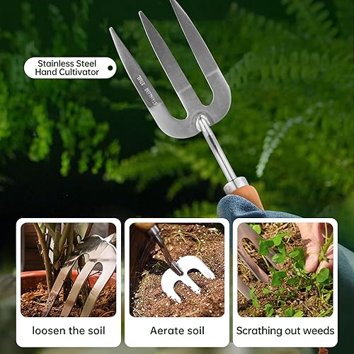 Miniatura 7 de Juego de herramientas de jardín resistentes, pala graduada de acero inoxidable, tenedor de mano, rastrillo de mano, pala de trasplante con escala,