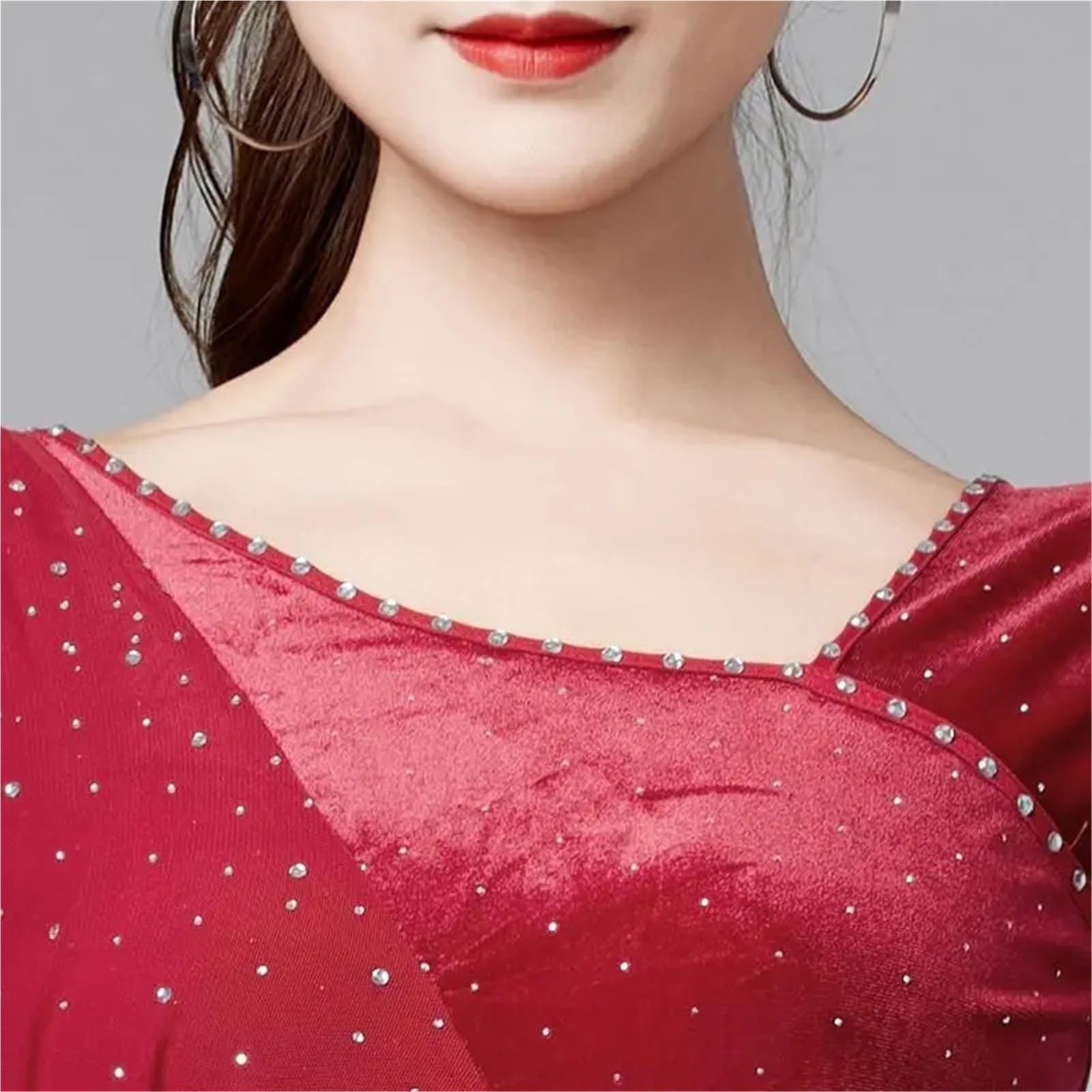 Ballkleider für Damen Modernes Tanzkleid Standard Walzer Freundschaftswettbewerb Performancekleid Samtkleid(Wine Red,XXL)