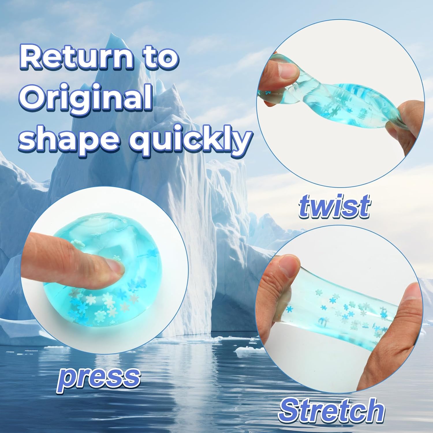 6 Pack Stress Balls Ice Cube with Snowflakes Inside, Sensory Squishy Ice Squeeze Toy Fidget Slow Rise Squishy Balls for Kids and Adults Anxiety Relief, Birthday Gifts Party Favors, Classroom Prizes - Image 2