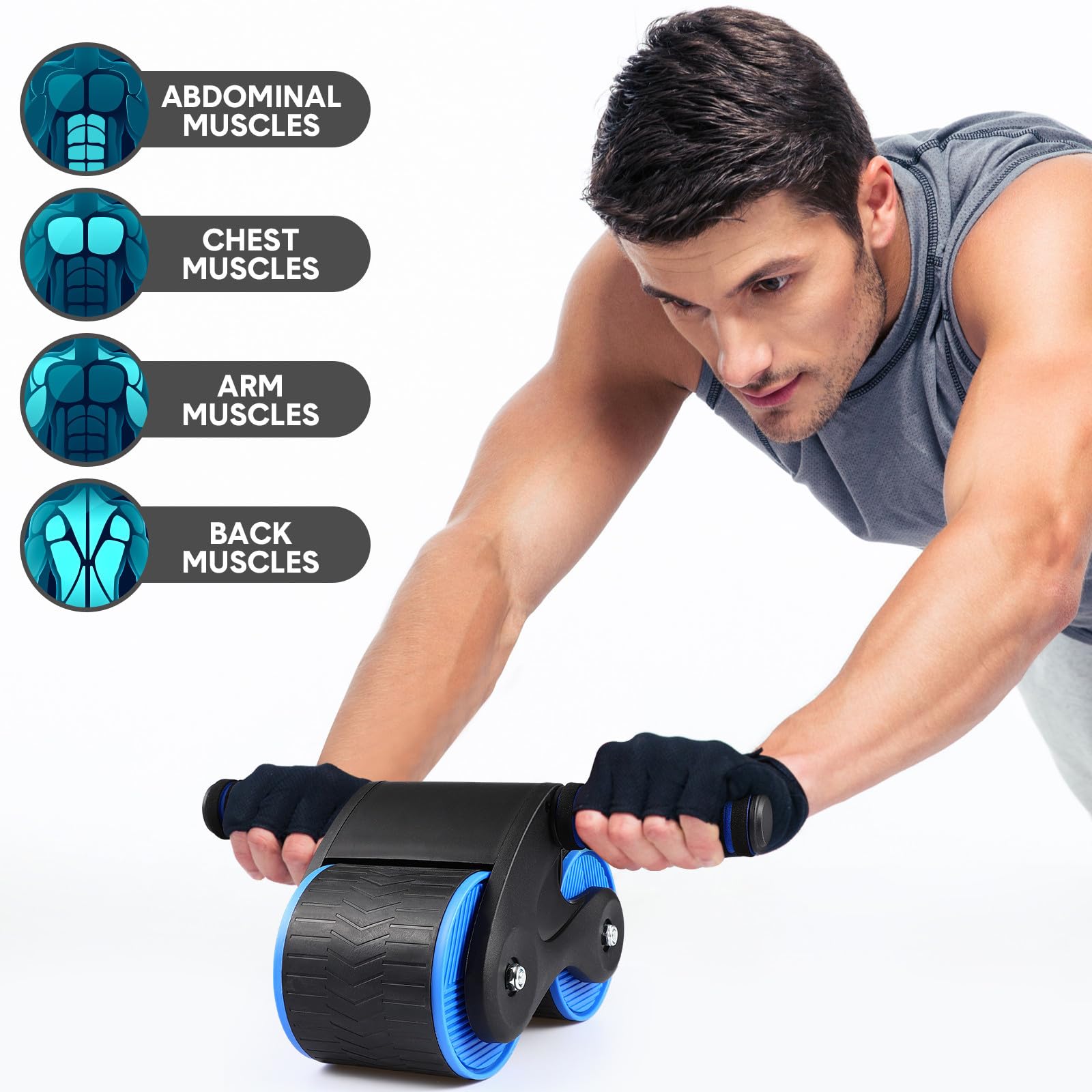 CLISPEED Rueda Ab y Freno Inteligente con Rebote Automático para Entrenamiento Abdominal con Doble Ruedas Material de Goma y Plástico, Incluye Rodillera Antideslizante Color Aleatorio