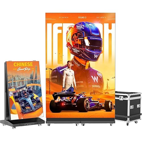 80 Inch LED Digital Signage Display, Foldable Seamless Stitching Kiosk, P1.86 GOB LED Screen Poster with Flight Case, Commercial Advertising Display for Events, Rentals and Weddings (Black, 2 Unit)