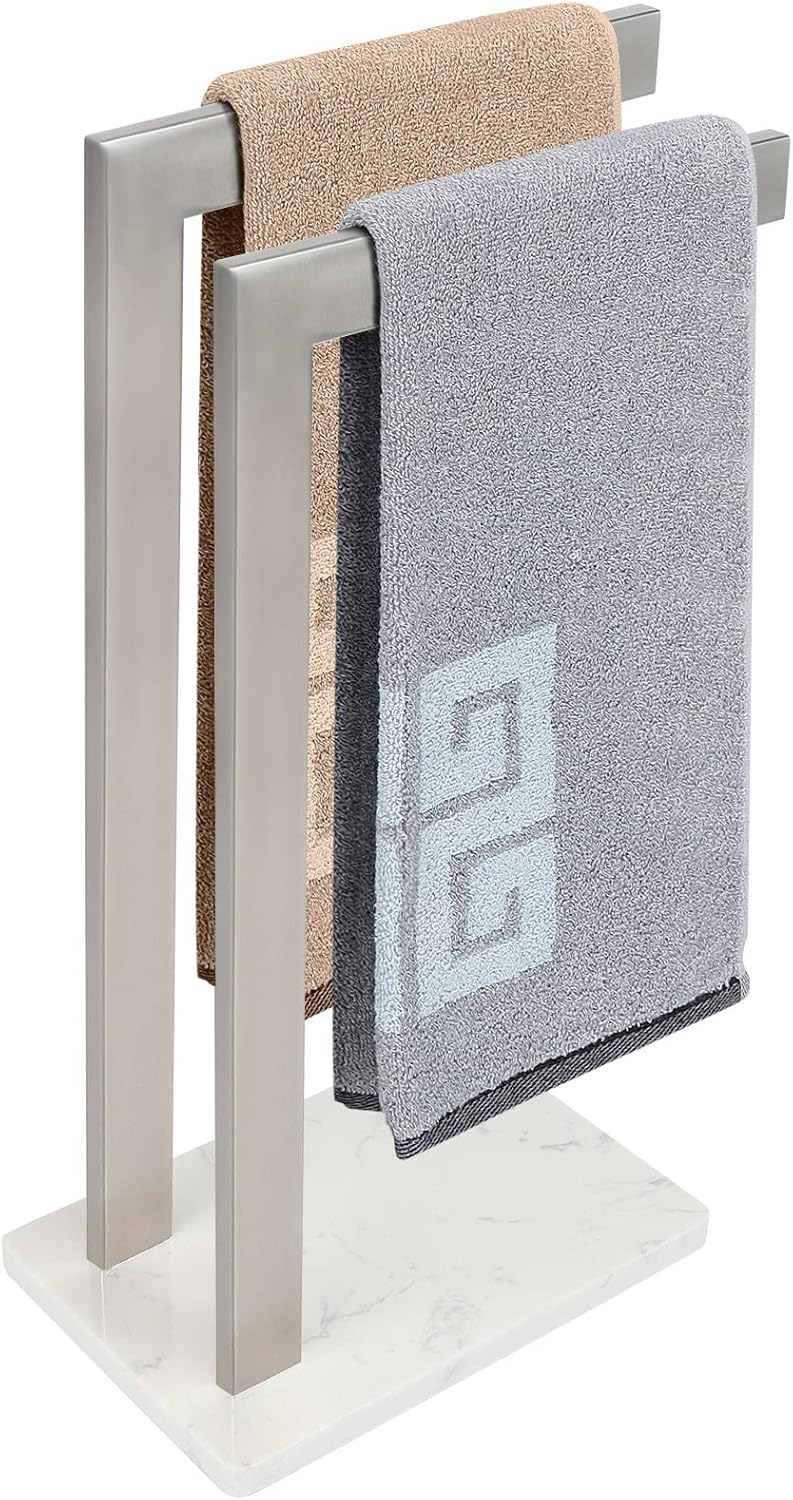 Hand Towels For Kitchen Towel Ring NearMoon Hand Towel Holder With Balanced Marble Base, 304 Stainless Steel Stand L Shape Hand Towel Rack Free-Standing Towel Bar For Bathroom Hand Towel Holder Hand