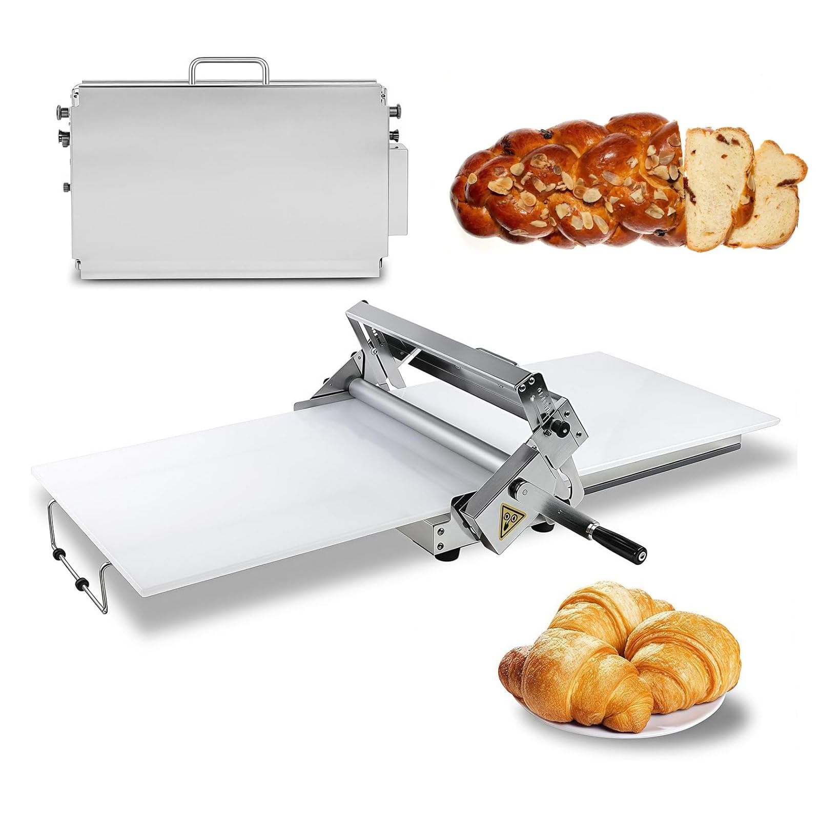 TYH Laminadora De Masa Manual Plegable, Máquina De Amasar con Rodillo, Grosor Ajustable, Diseño Compacto De Sobremesa, Rodillo De Repostería De Acero Inoxidable para Pizza, Croissants