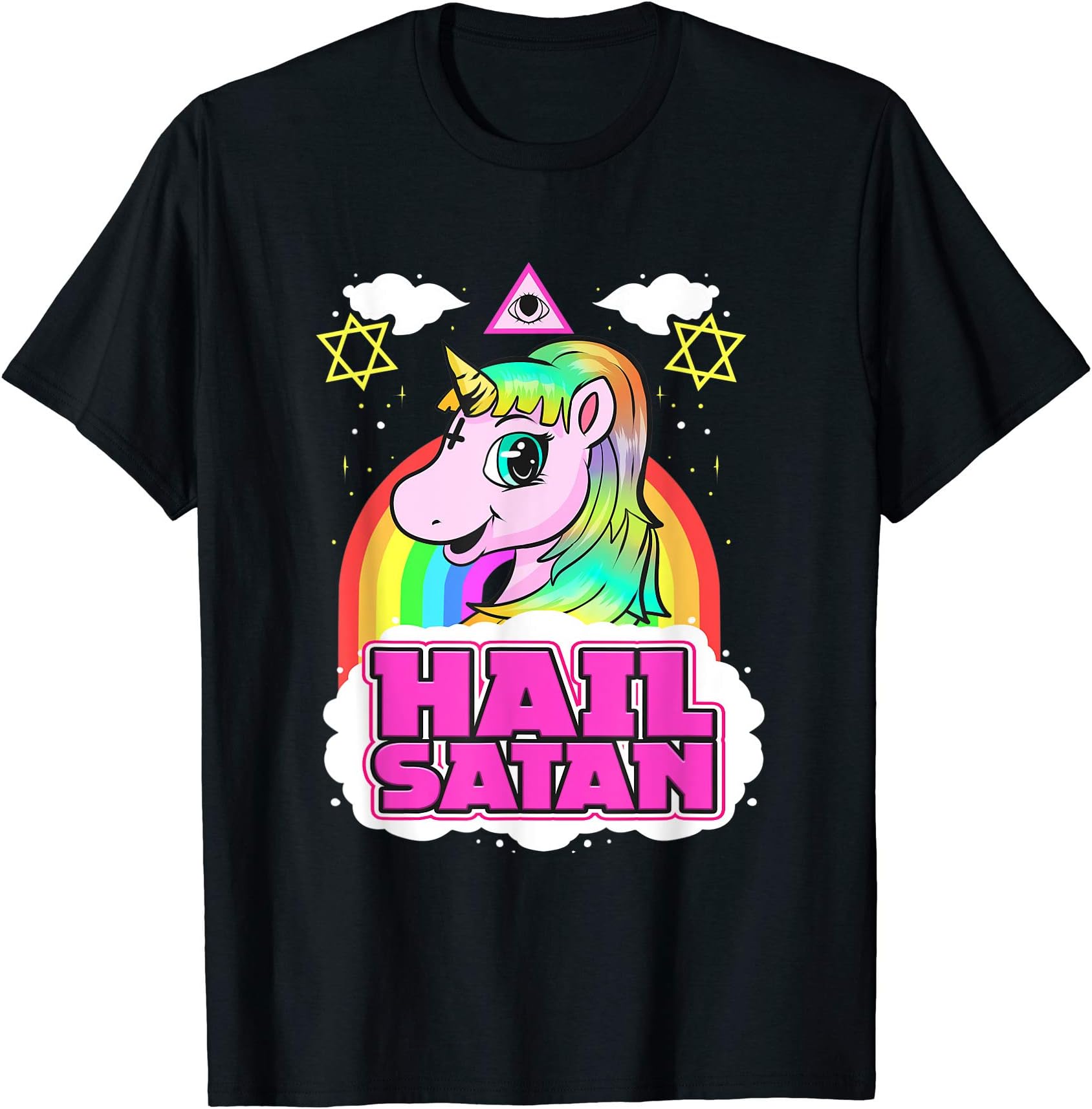 Mythical Pony Rocker DesignsHail Satan Unicorn - cute Rainbow Death Metal Design Gift T-Shirt