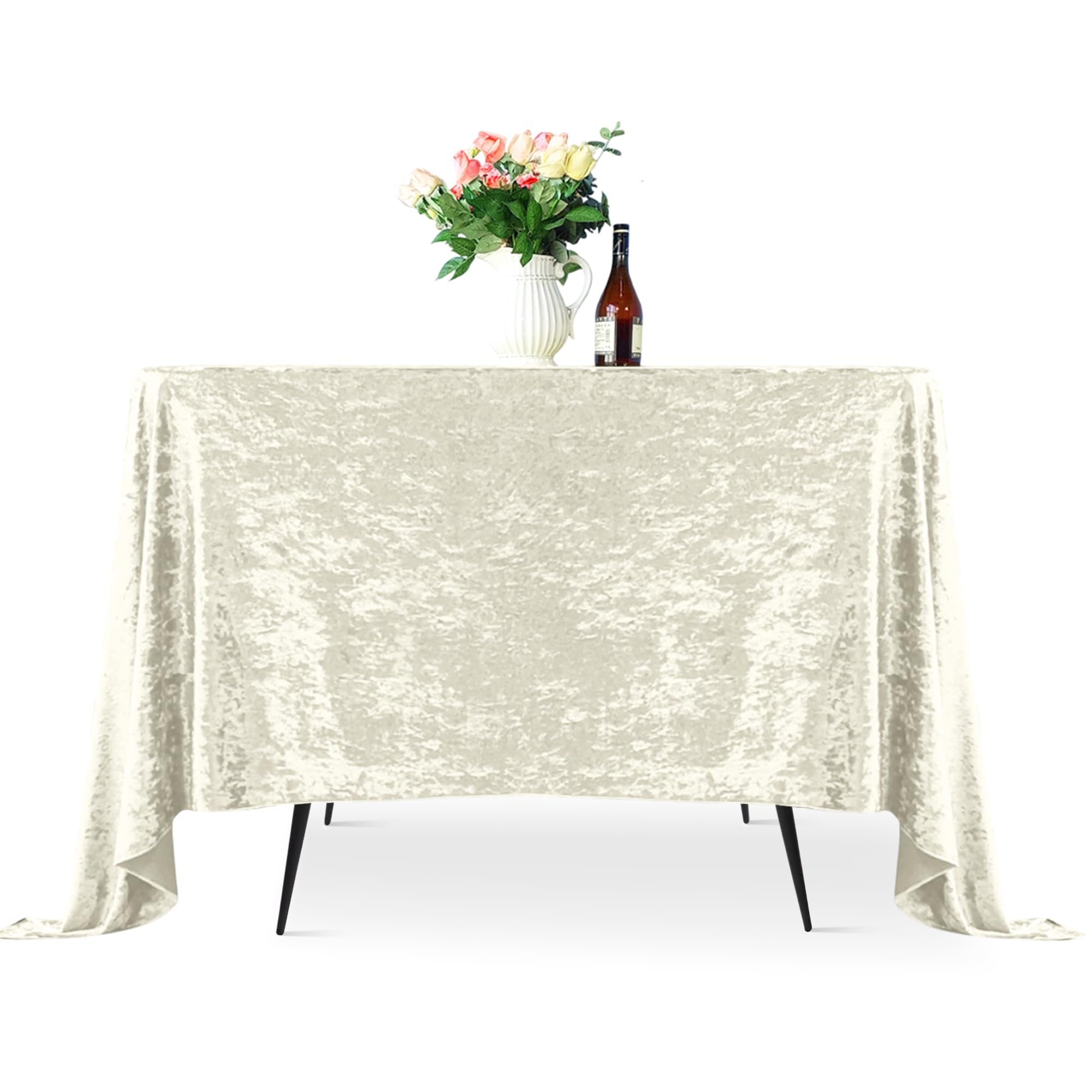 WedDecor Premium Crushed Velvet Tablecloth, 90" x 90" Ivory Square Dining Glitz Soft Fabric Tablecover For Kitchen Wedding Banquet & Special Events Party Table Decoration, Pack of 5 โ image 1