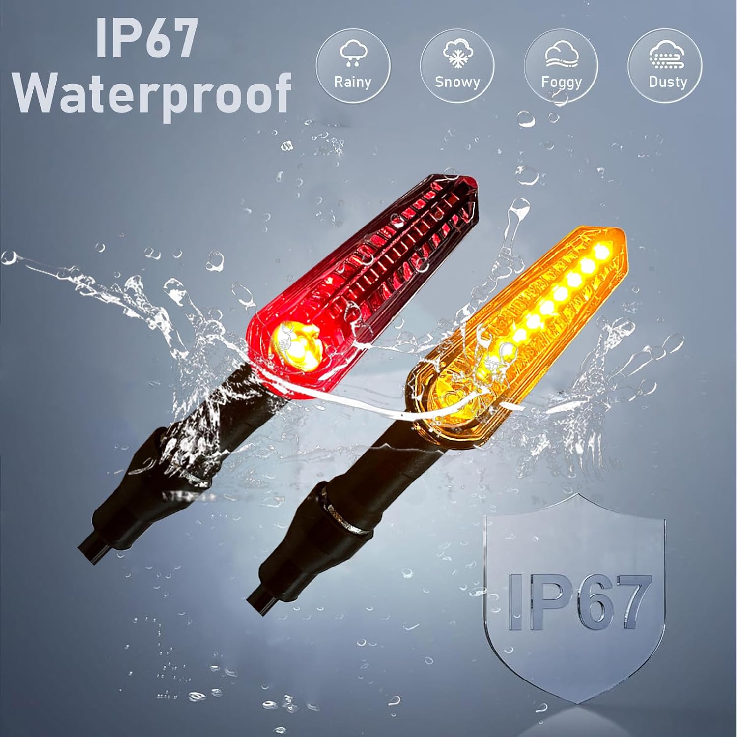 E-Mark LED Sequential Motorcycle Indicator Mini Turn Signal Light Vehicle Inspection DC12V IP67 Waterproof DRL Universal (YE/RD)