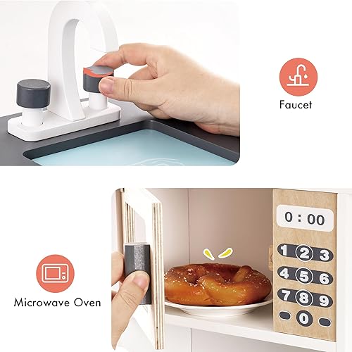 Miniatura 6 de ROBUD Juego de cocina de madera, juego de cocina para niños con diseño realista, regalo de cocina de juguete para niños y niñas, a partir de 3 años