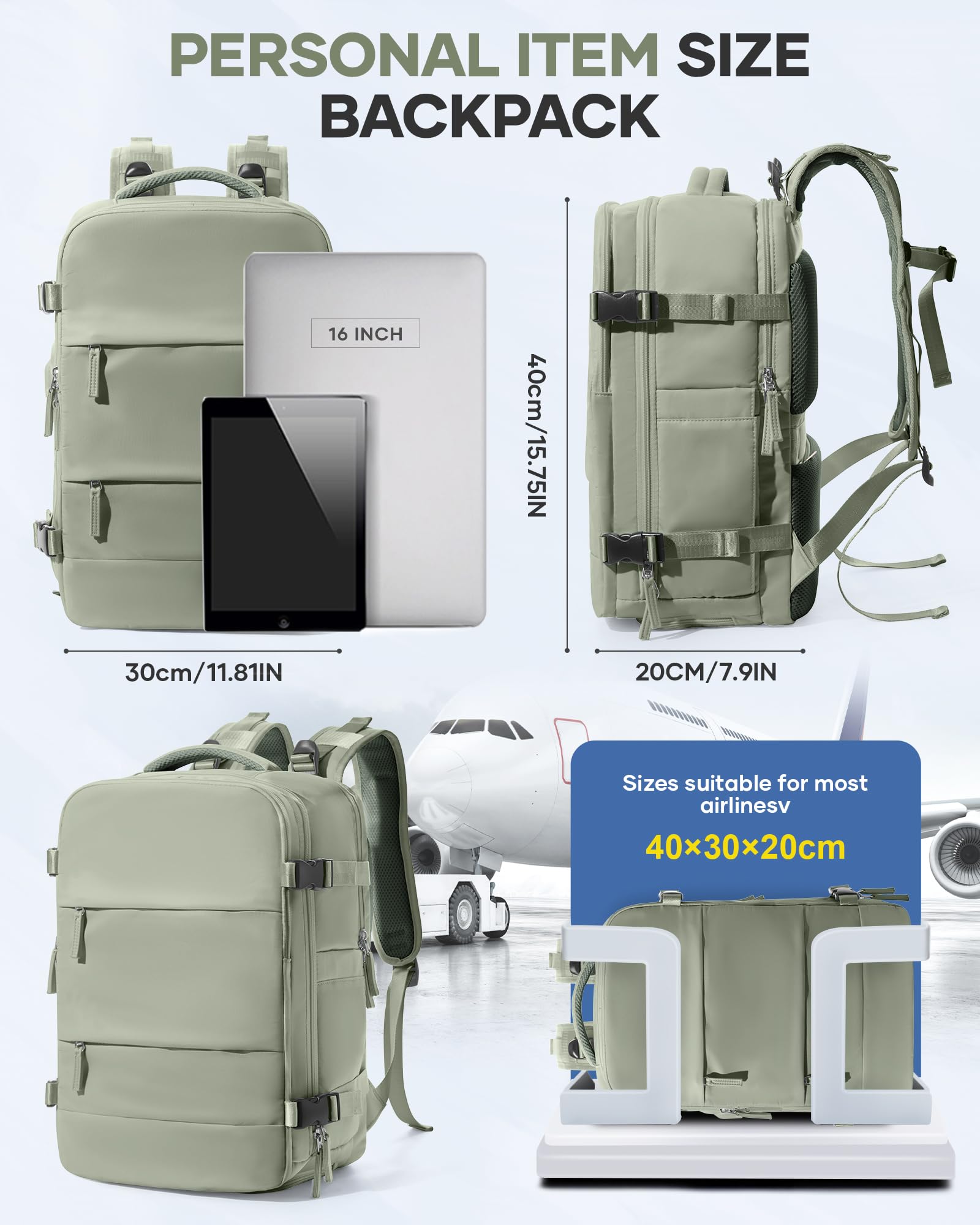 BJLFS Borse da Cabina per Ryanair 40x30x20 Zaino Wizzair Sottovuoto da viaggio 40x20x25 Bagaglio a Mano con compressione sottovuoto,Zaino Easyjet 45x36x20,Zaini Casual per laptop da 14 pollici