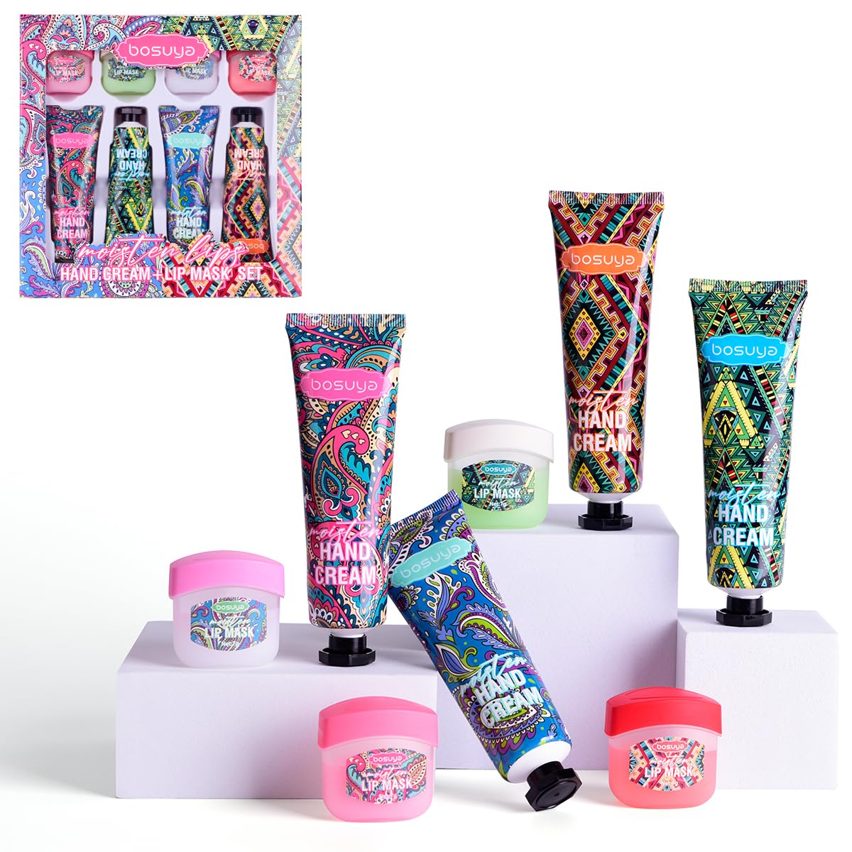 8 Pcs Hand Cream and Lip Balm Sets，Mini Hand Lotion Travel Size, Deeply Moisturize, Moisturize Lips,for Dry Cracked, Scaly, Dullness Skin, Gifts for Women Mom Staff.
