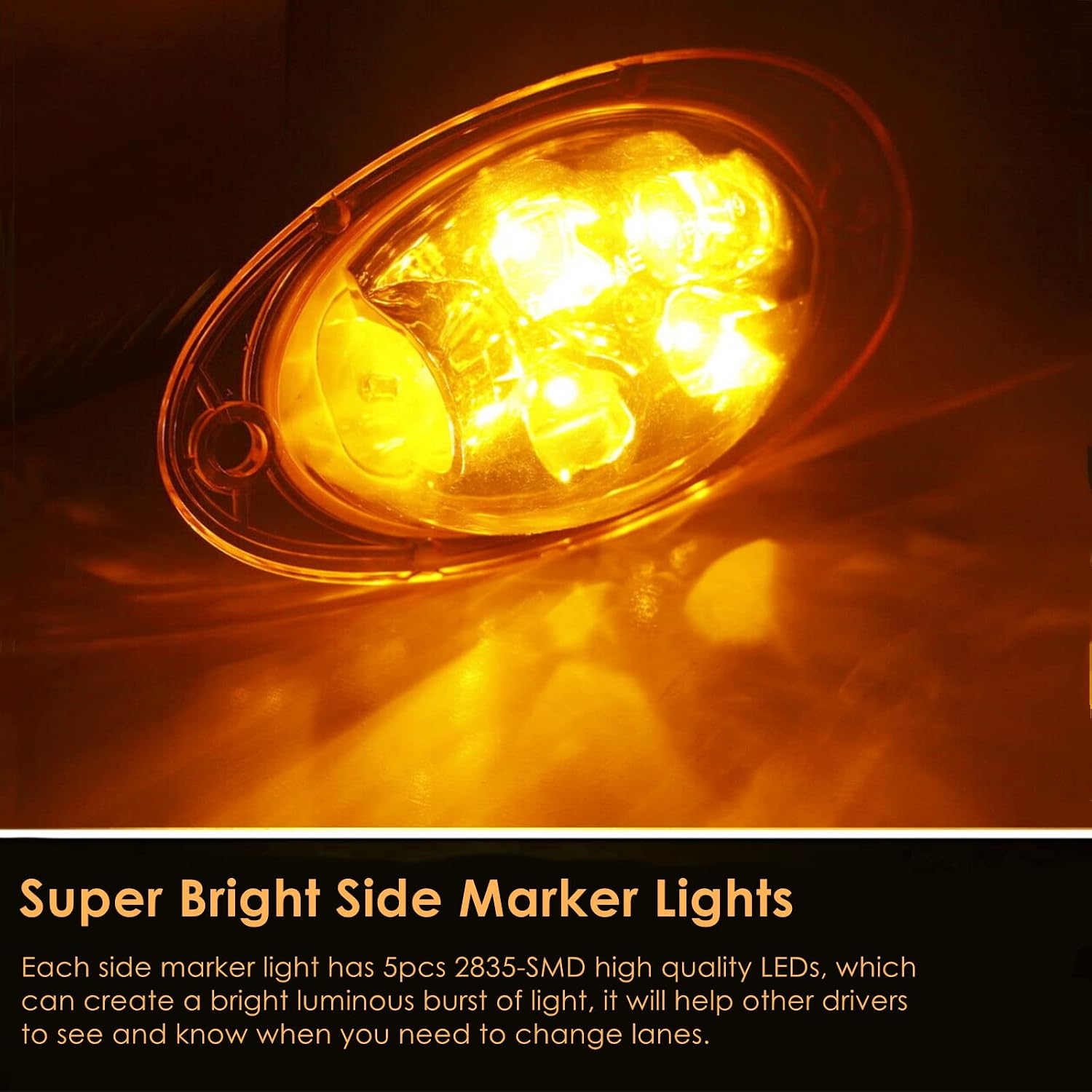 2PCS LED Side Marker Turn Signal Lights Assembly, Amber Lens Super Bright Amber 5-2835-SMD, Replacement for Freightliner Cascadia Semi Truck Front Cab Side Turn Marker Parking Clearance Light