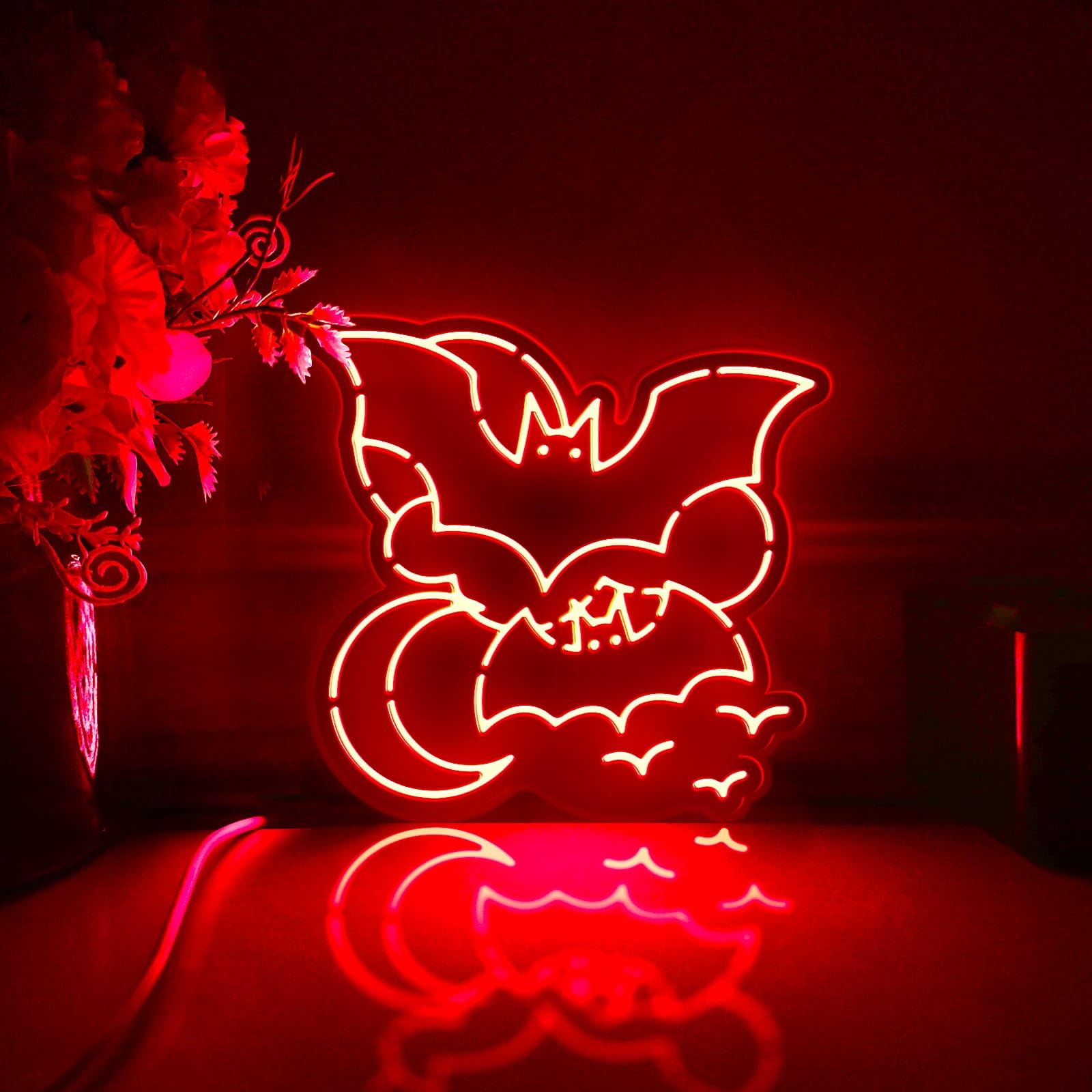 Scatola luminosa a LED a forma di pipistrello, decorazione artistica da parete per Halloween, cartello luminoso personalizzato, decorazioni per scrivania, decorazione per camera da letto