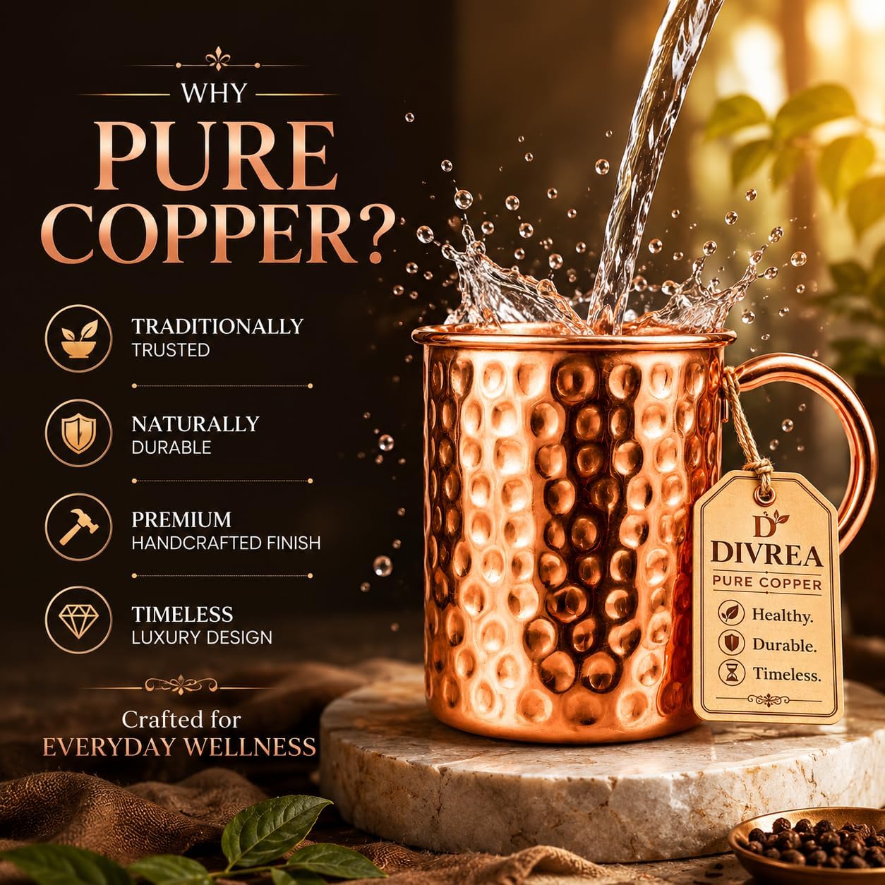 Moscow Mule Copper Mug 14 oz – 100% Pure Solid Copper (No Lining) | Handcrafted Hammered Finish | Keeps Drinks Ice Cold Longer | Classic Cocktail Mug with Handle | Gift for Men & Women