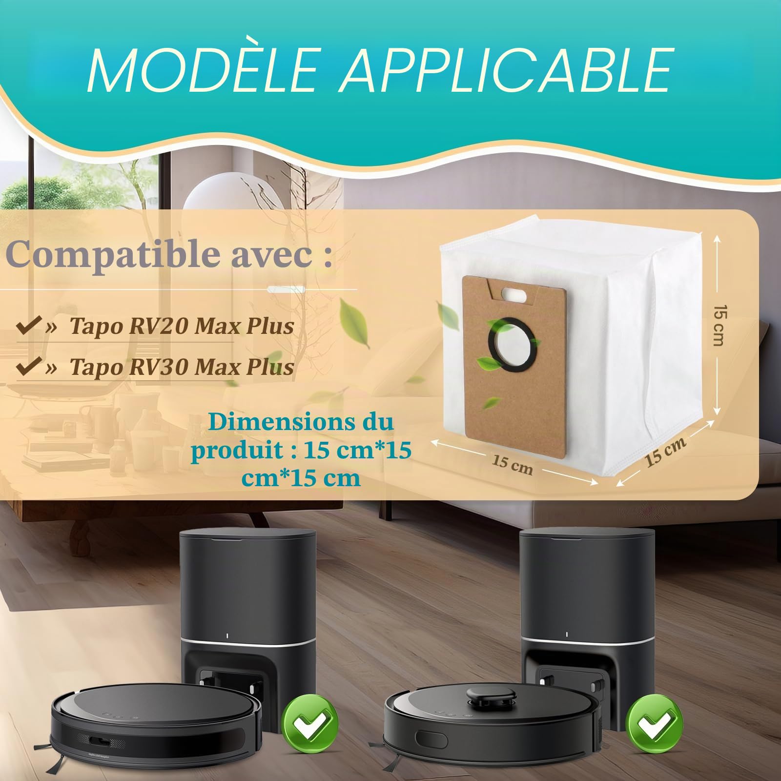 VOUPRONGZY12 Pièces Kit D'accessoires pour Tapo RV30 Max Plus/Tapo RV20 Max Plus Aspirateur Robot avec 8 RVA202 Sacs à Poussière, 4 RVA301 Chiffon de Nettoyage Bag xx