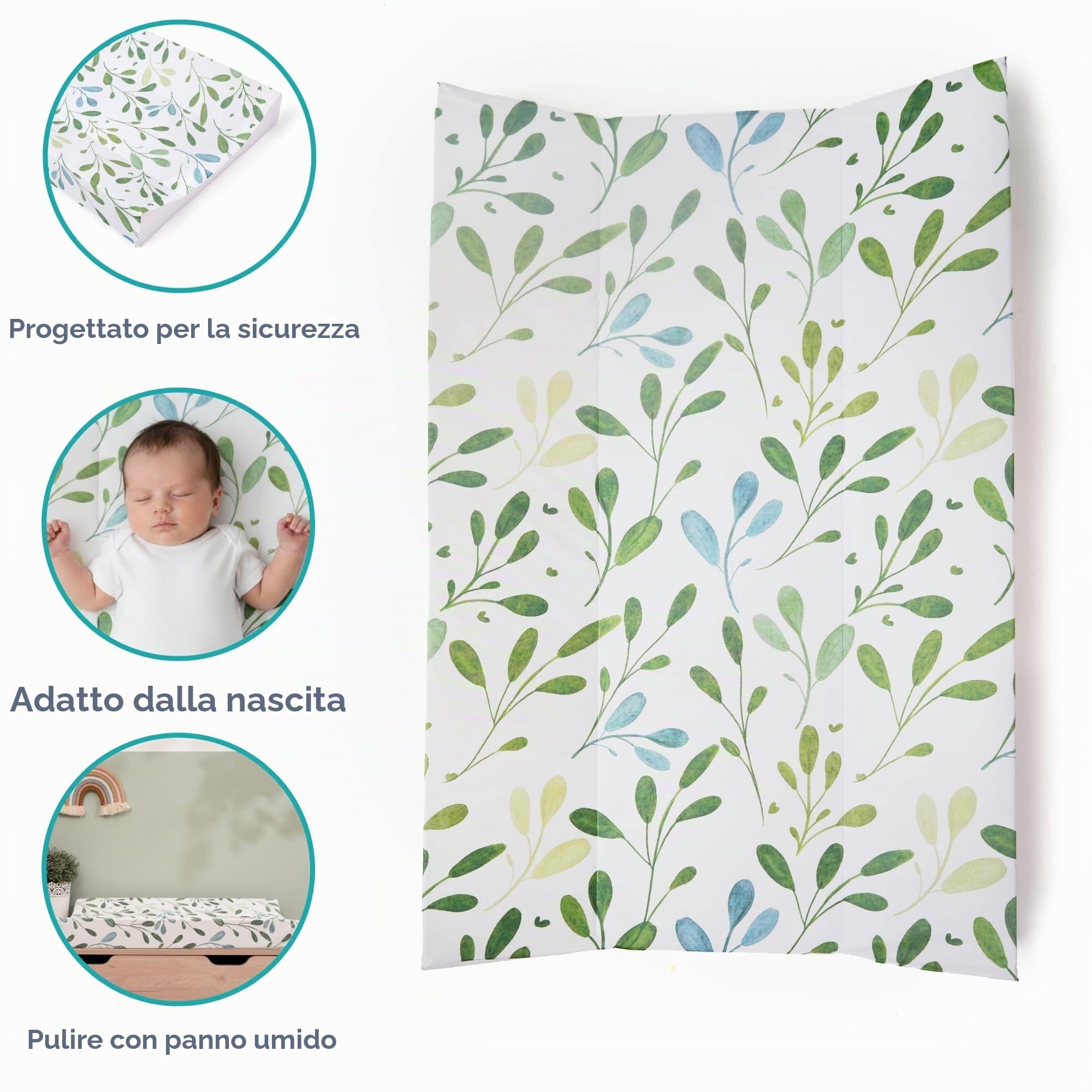 Clair de Lune Materassino fasciatoio anti-rollio con cuneo, 69 x 44 cm, colore: verde oliva