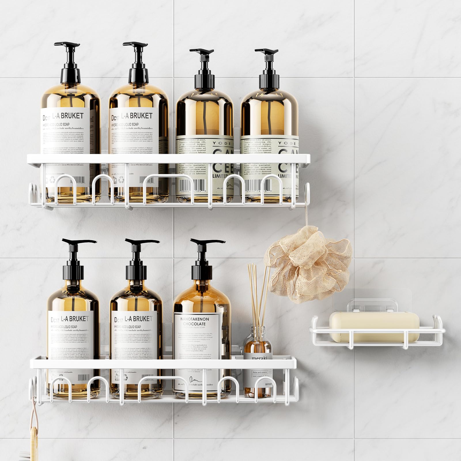 Deyhoc 3 Stück Duschablage Ohne Bohren Edelstahl, Badezimmer Organizer Regal Zubehör, Seifen Zahnbürstenhalter Set, Bad Regal,Bathroom Schnell Trocknende Duschhalterung, Duschkorb Ohne Bohren, Weiß