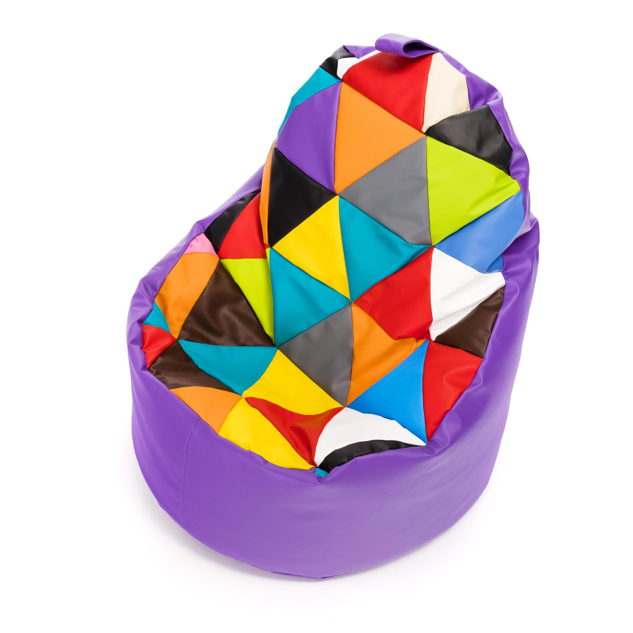 Ecopuf Yoko | Pouf a Sacco Patchwork Design | Puff Poltrona Sacco in Ecopelle per Interni Esterni | Pouf Poltrona con Maniglia | Poltrona a Sacco Relax Dim. 70X75 Cm