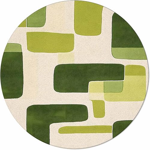 Green Round Area Rugs for Living Room Bedroom 5 ft Green Geometric Color Block S