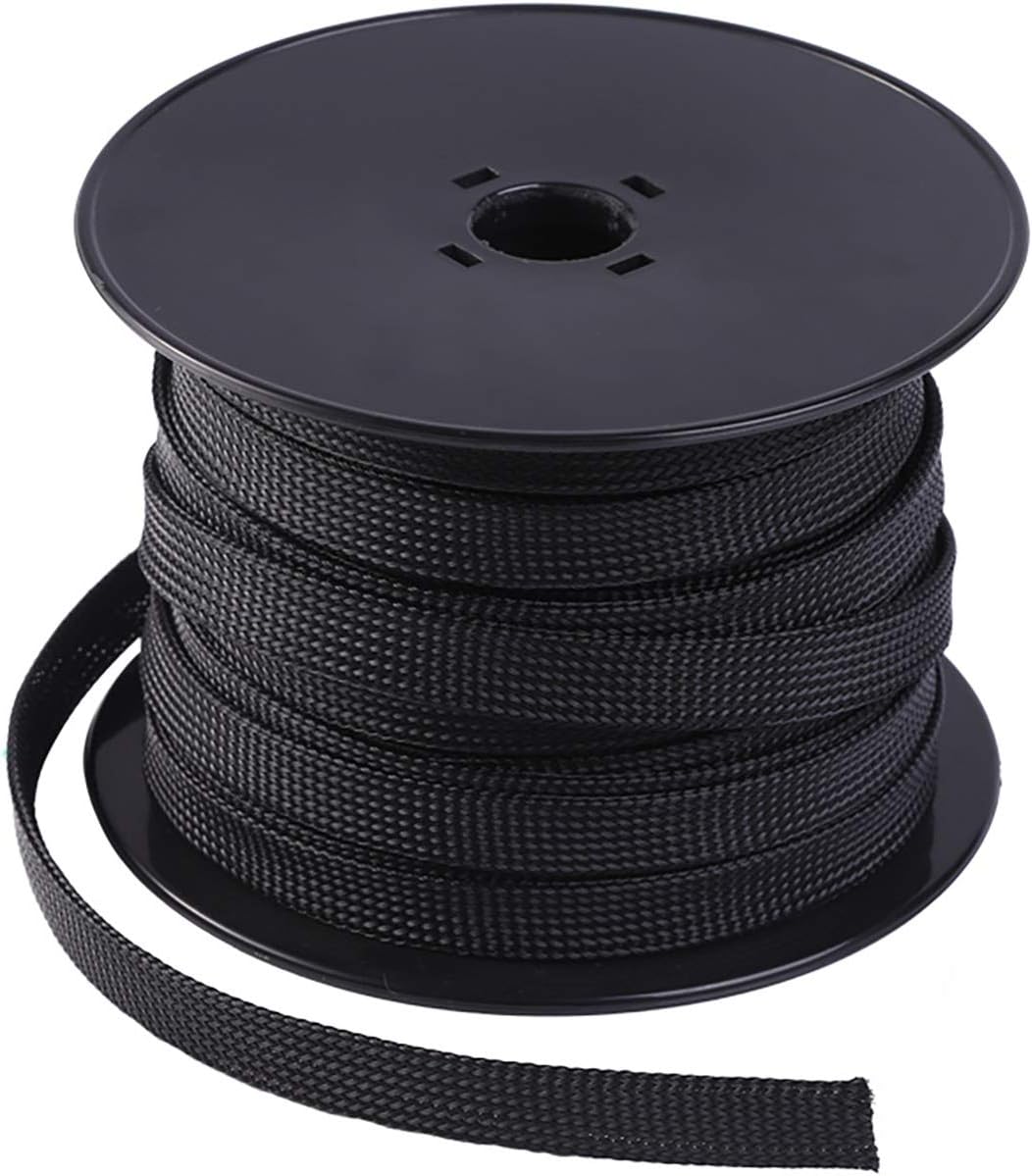 Keco 100ft – 1/2 inch PET Expandable Braided Cable Sleeve – Wire Sleeving for Audio Video and Other Home Device Cable Automotive Wire - Black