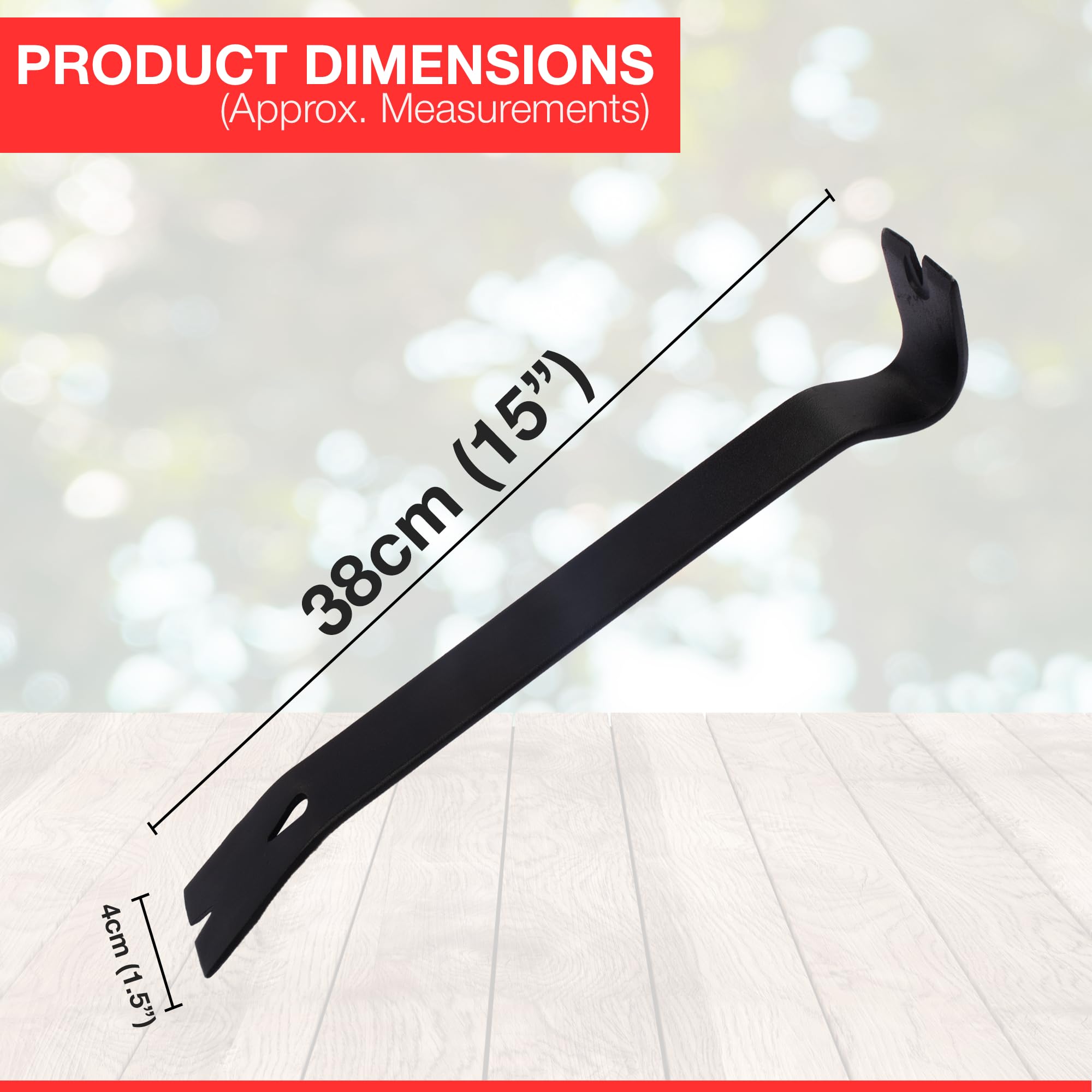 380mm Induction Hardened Pry Bar - Durable Steel Construction with High-Leverage Head for Prying Pulling, and Scraping in Tight Spaces - Image 2