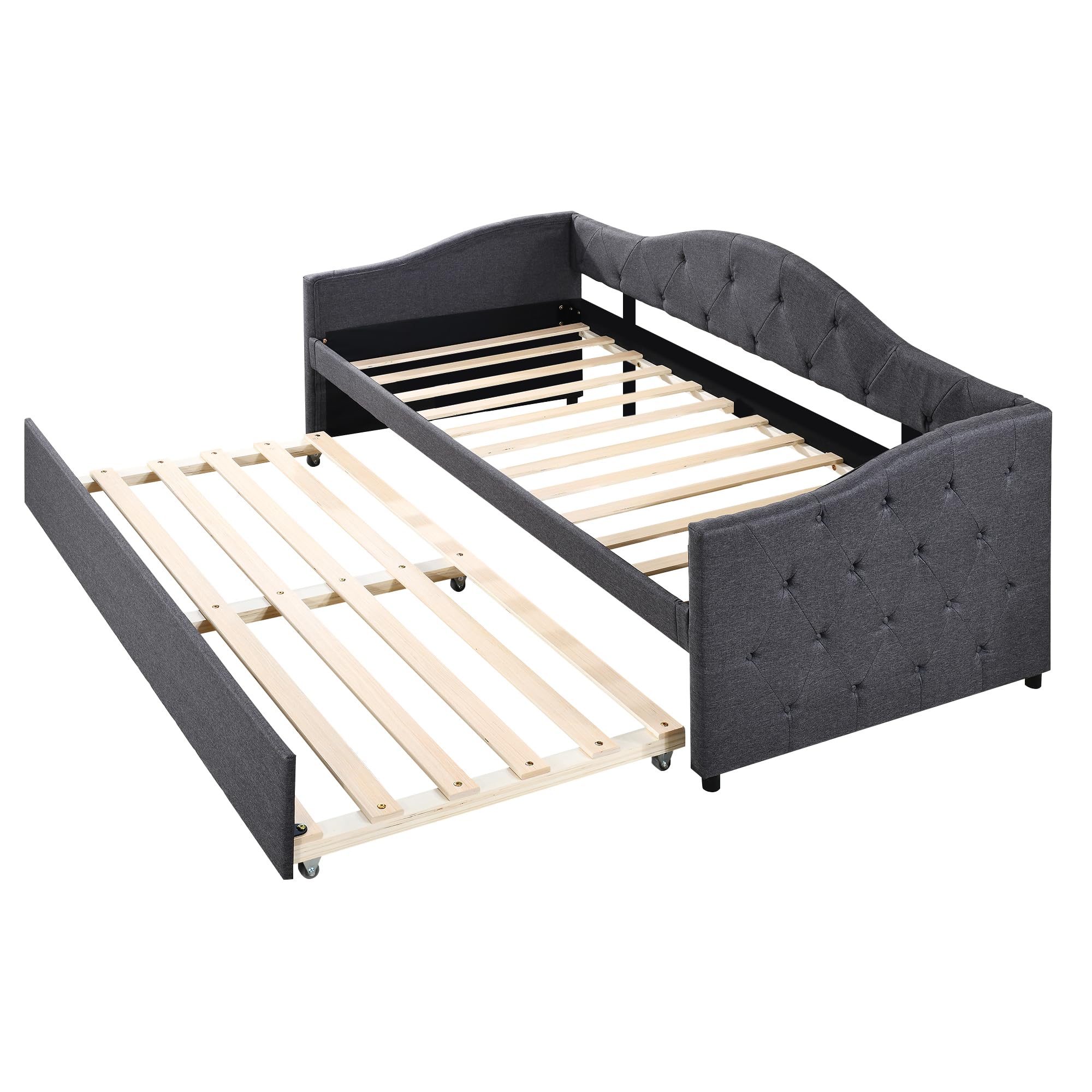 Kebnor 90 x 200 cm, letto con letto estraibile, divano letto, letto singolo (senza materasso), lino, stile minimalista (grigio)