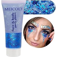 MEICOLY Blue Face Body Glitter,Halloween Face Glitter Gel,Festival Rave Accessories,Patriotic Veterans Day Independence Day 4th of July Pride Face Paint Makeup,Sparkling Mermaid Body Glitter for Women