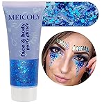MEICOLY Blue Face Body Glitter,Halloween Face Glitter Gel,Festival Rave Accessories,Patriotic Veterans Day Independence Day 4th of July Pride Face Paint Makeup,Sparkling Mermaid Body Glitter for Women