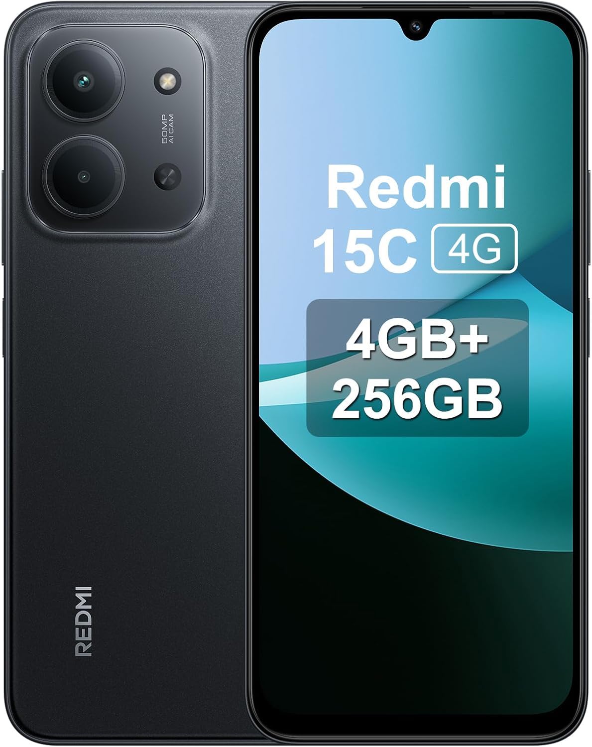XIAOMI Redmi 15C - Smartphone 4+256GB, Pantalla 6,9" 120 Hz, Cámara Dual con IA de 50 MP, Procesador octacore, Batería de 6000mAh, Carga rápida de 33W, Cargador no Incluido, Negro (Versión ES)