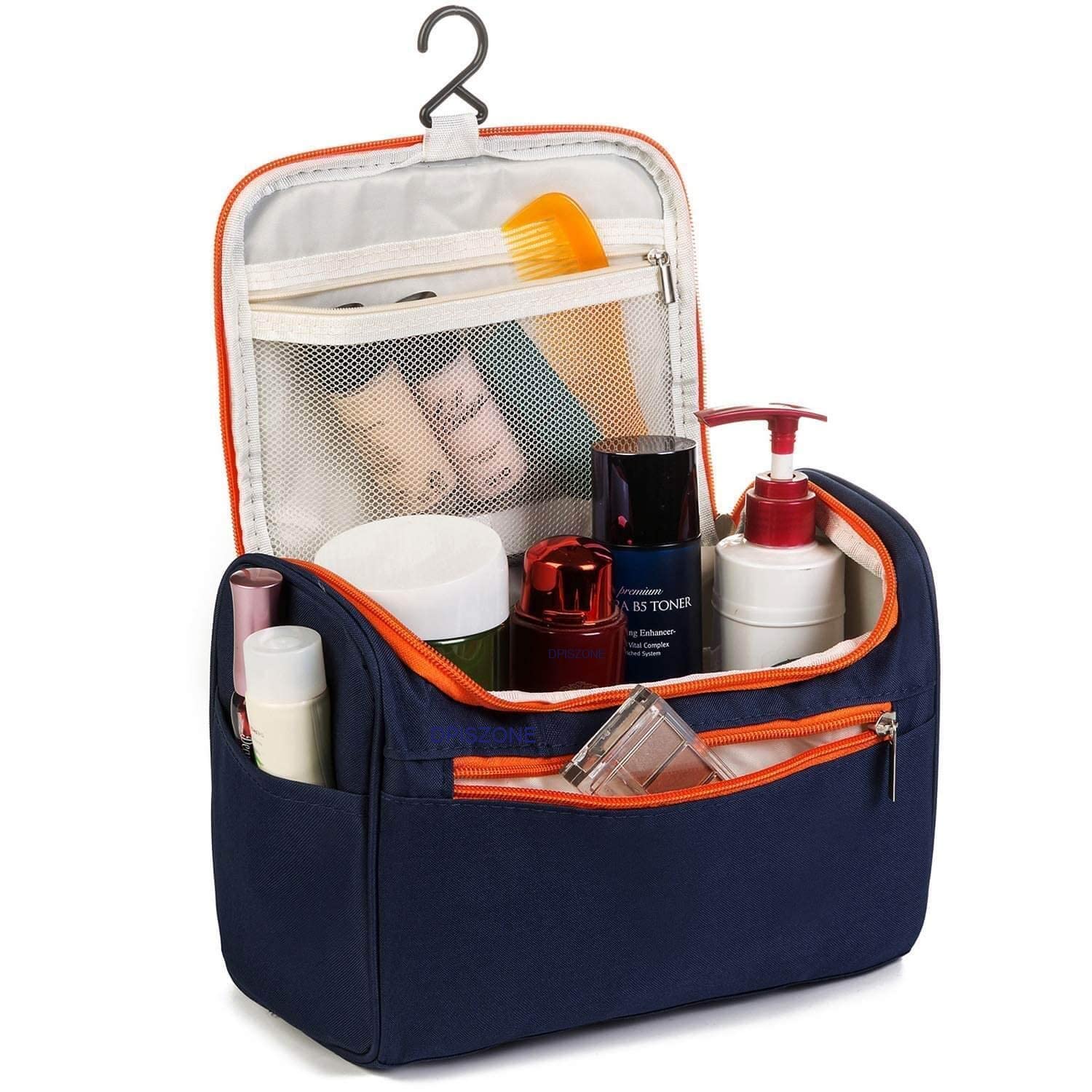 DPISZONE Multifunctional Travel Bag Extra Large Makeup Organiser Cosmetic Case Household Grooming Kit Storage Travel Kit Pack with Hook,Travel Bag for Women Travel, Makeup Bag (Navy Blue)