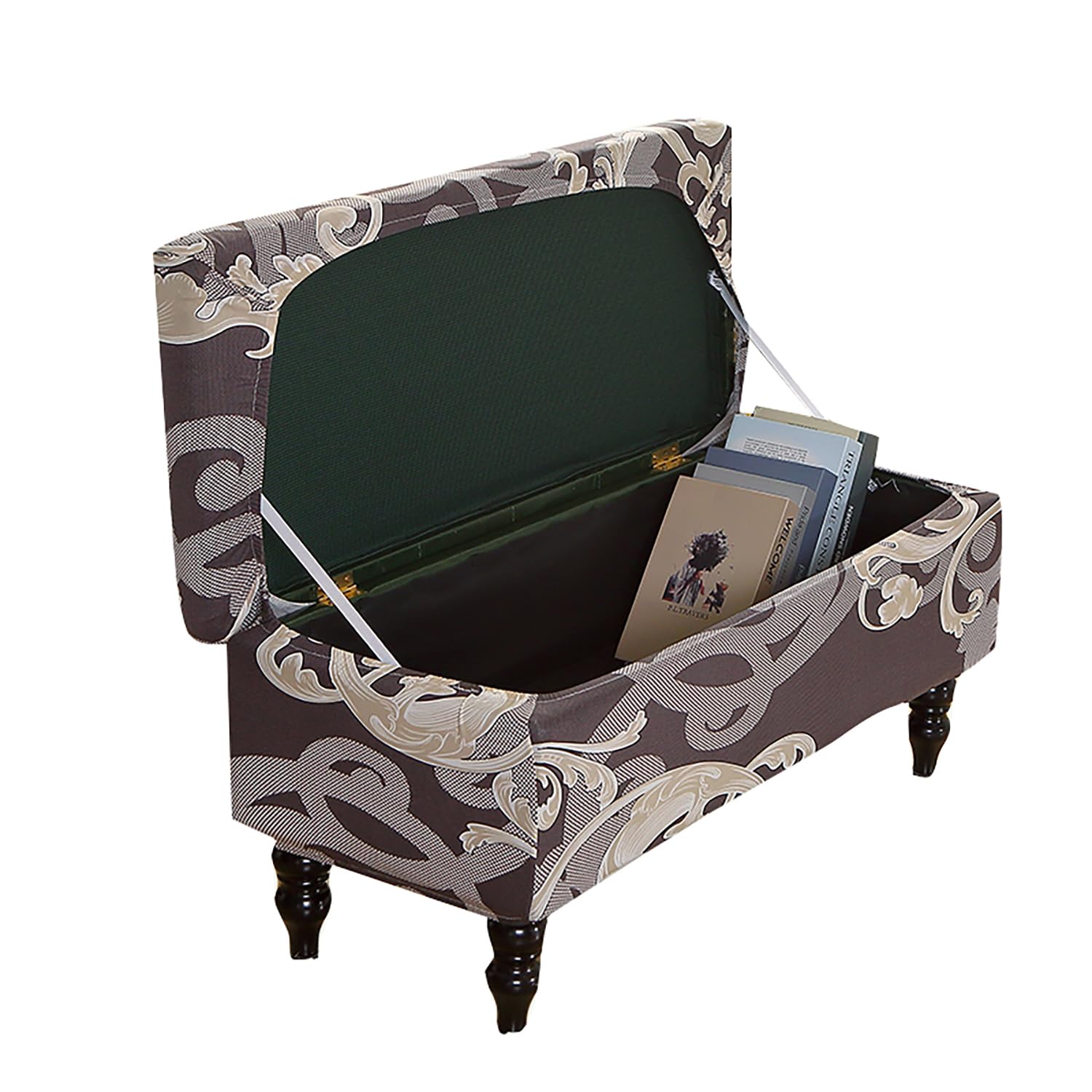 Yvessvi Print D Stretch Ottoman Cover Storage Ottoman Slipcover Velvet Folding Storage Bench Ottoman Cover Rectangle Storage Ottoman Bench Slipcover Footrest Stool Furniture Protector