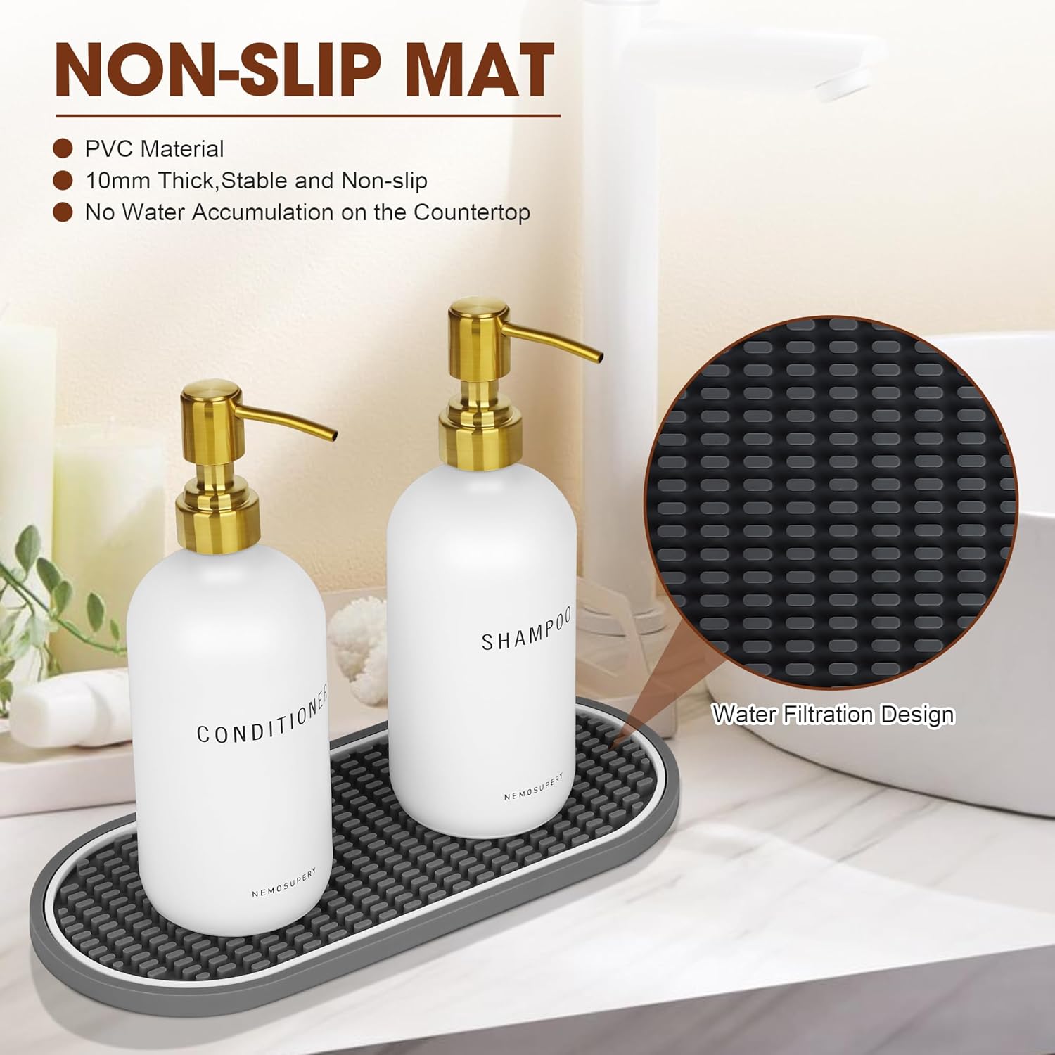 Glass Shampoo and Conditioner Dispenser-Shower Soap Dispenser for Bathroom -16.9 fl oz Set of 3 Refillable Glass Bottles with Pump and Labels-Shampoo Dispenser for Shower(White) - Image 5