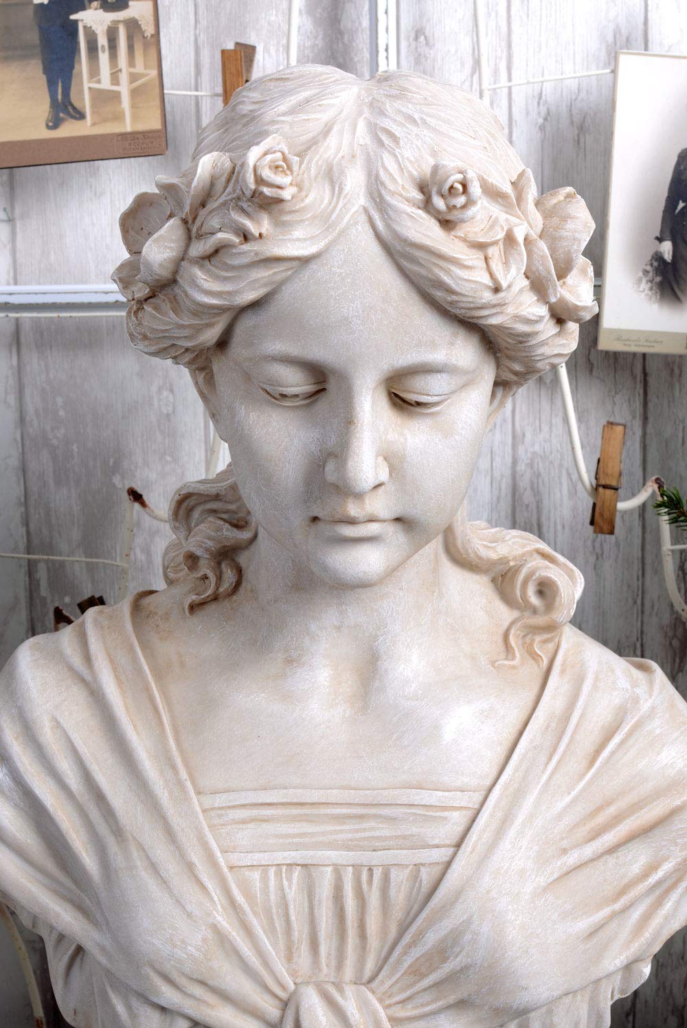 PALAZZO INT JUGENDSTIL BÜSTE „Madame Camille“ – Romantische Mädchenfigur im Shabby Chic Antik Look Polystein Skulptur 58 cm Französischer Stil Jugendstil Statue Deko für Haus Wintergarten & Garten