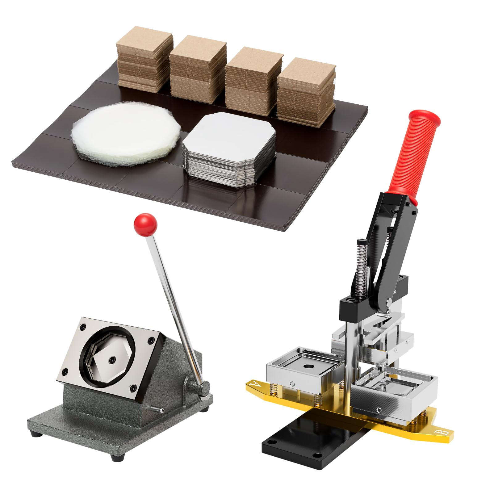 Rugewelry 2x2inch Square Magnet Maker Machine Kit, 50x50mm DIY Photo Fridge Magnet Maker Machine, 1 Press Machine+ 1 Paper Cutter+100 Sets Supplies+Free Photo Template