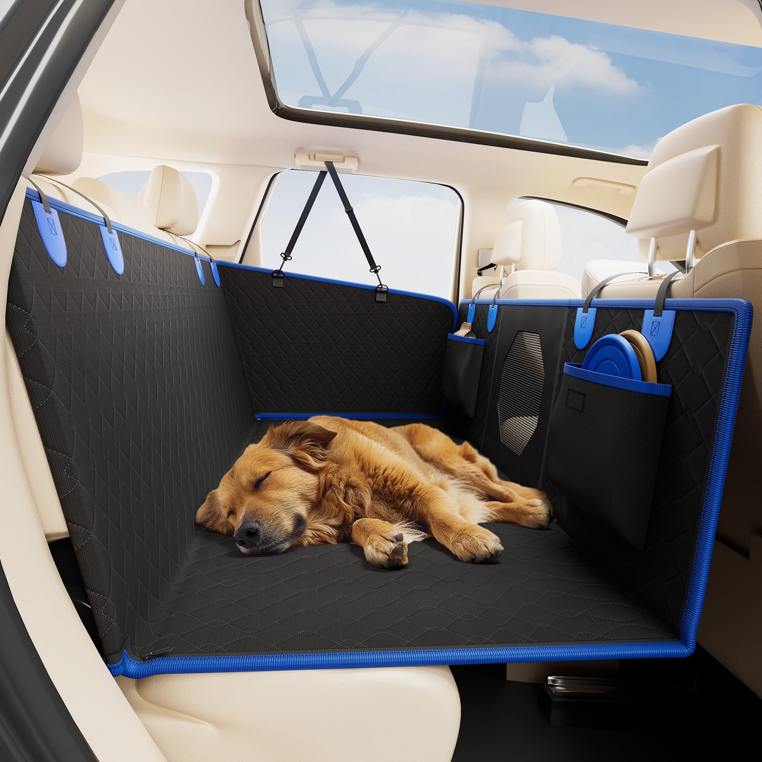 JOYTUTUS Coperta per cani sedile posteriore auto, fondo rigido, impermeabile e antiscivolo, per sedile posteriore, con protezione laterale e finestrella per auto, SUV