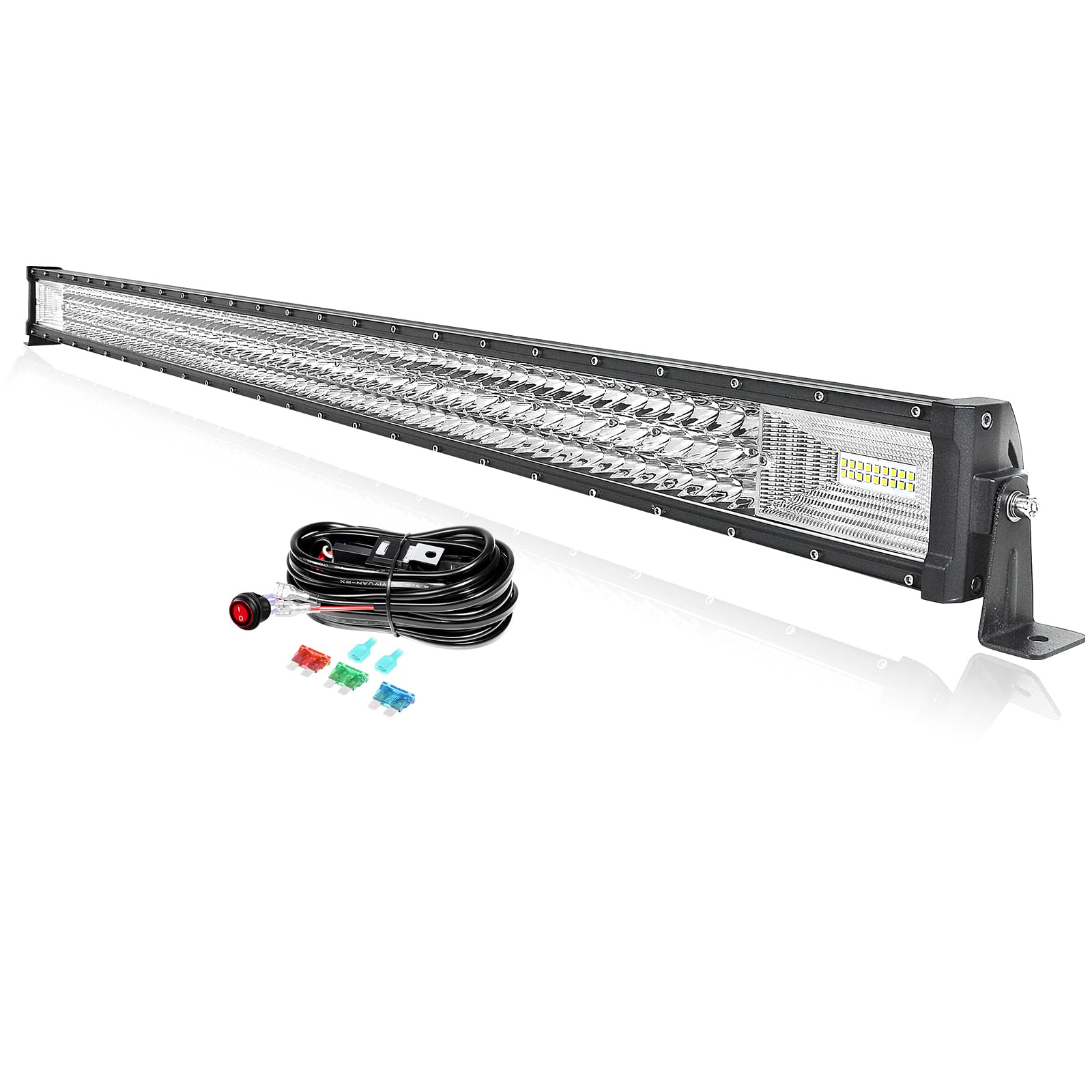PICAA 132 cm 675 W listwa świetlna LED z zestawem kabli wiązki przewodów 12 V, potrójne rzędy listwa świetlna do traktora 4 x 4 Offroad, SUV, ATV, ciężarówki, reflektor punktowy, reflektor roboczy,