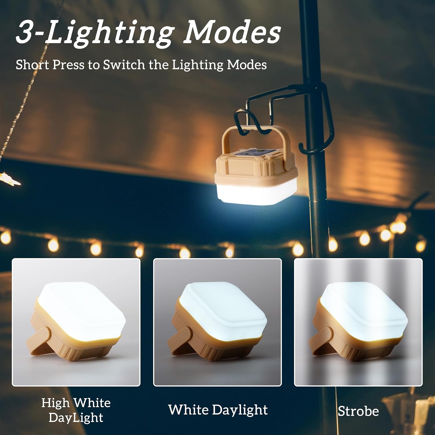 4 Packs Rechargeable Camping Lights LED Camping Lantern, 300LM, 3 Light Modes, Portable IP53 Waterproof Tent Lights for Camp, Outdoor,Hiking, Fishing,Emergency Outage