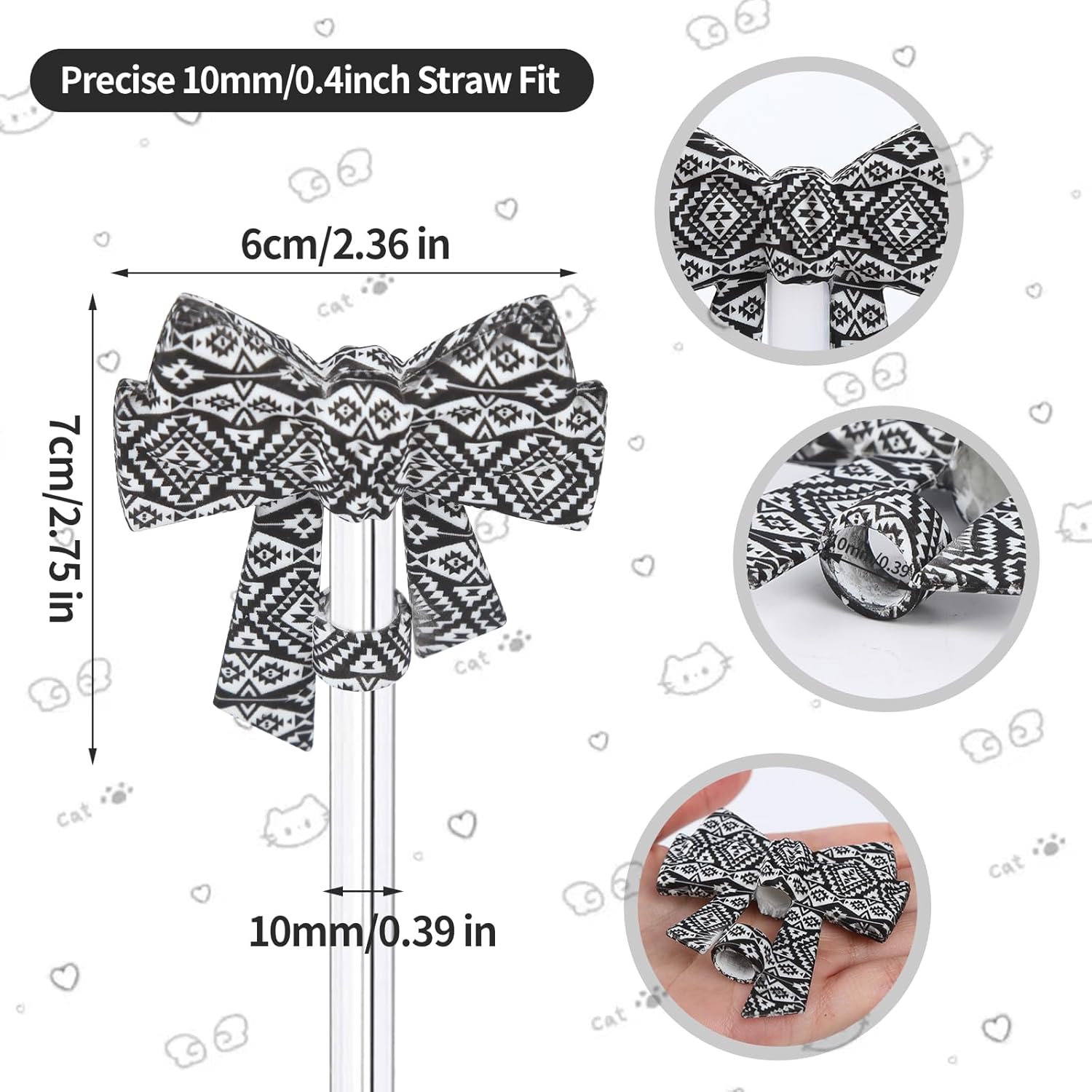 3 Pack Printed Bow Straw Toppers, Silicone 10mm/0.4In Reusable Dust-Proof Straw Cover Caps for Stanley Cup 30&40oz, Tumblers Accessories Gift (3 Colors B) - Image 2
