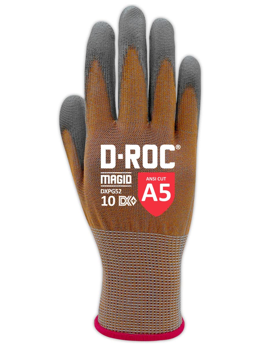 MAGID D-ROC ANSI A5 DX+ Technology Polyurethane Coated Work Gloves, 36 Pairs, Size 8/Medium, DXPG52