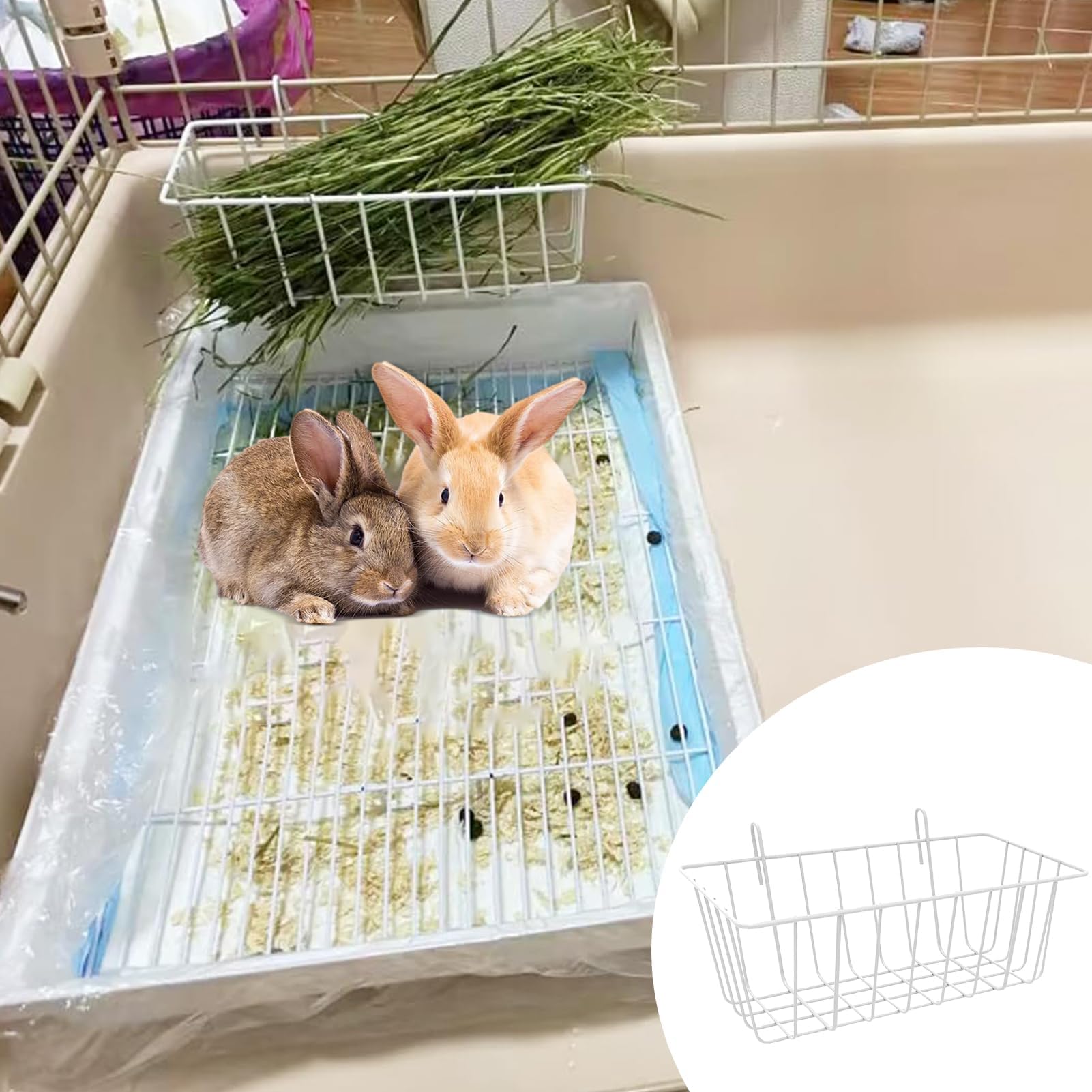 Lot de 2 mangeoires à foin en métal à suspendre pour lapin, mangeoire à foin d'Inde (blanc)