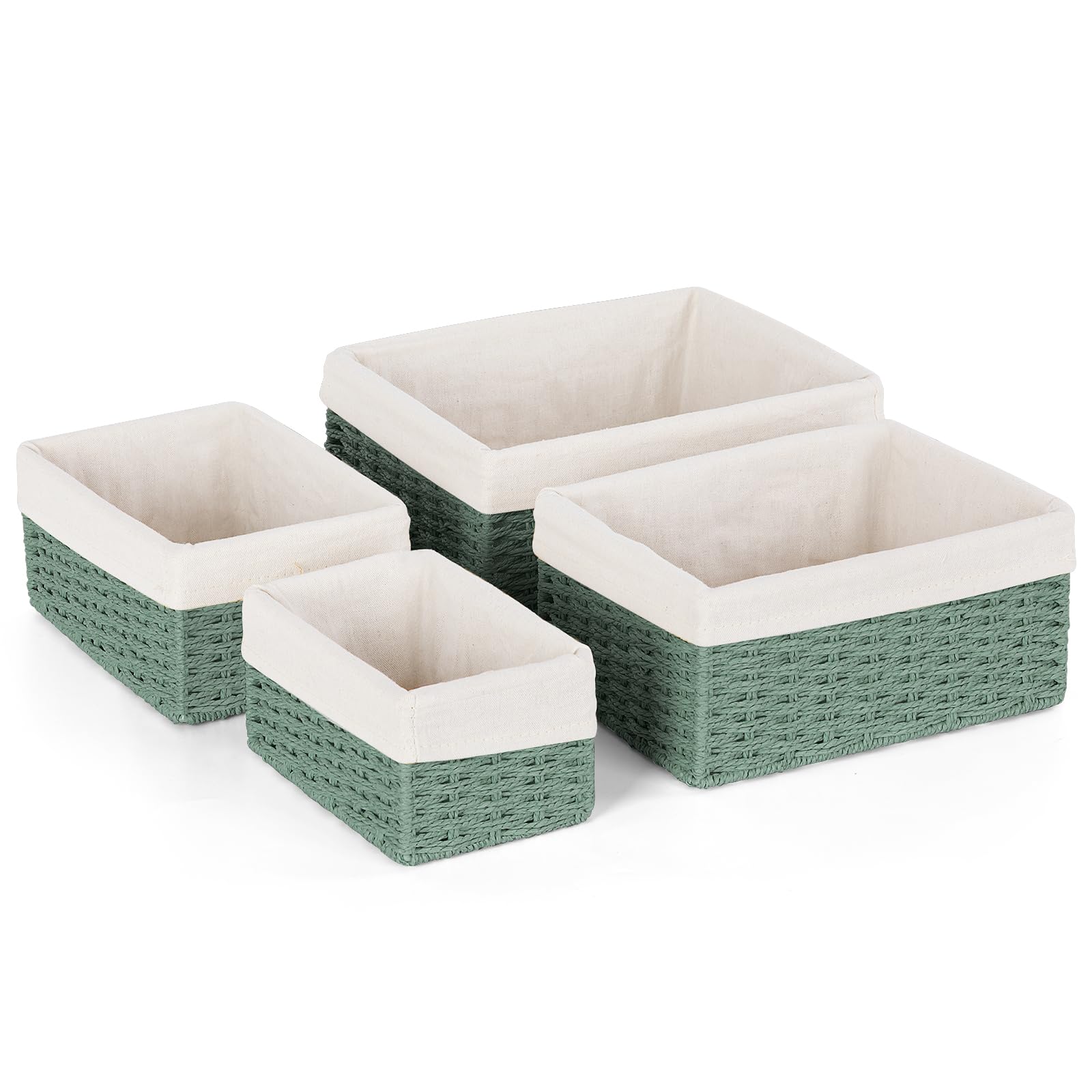 Cestini Portaoggetti, Set di 4 Cestino porta Giocattoli Cestino da Bagno Cesto Vimini Piccolo Bambini Cesto in Corda di Carta, per Camerette, Bagno, Cassetti, Cucine, Soggiorno (Verde)