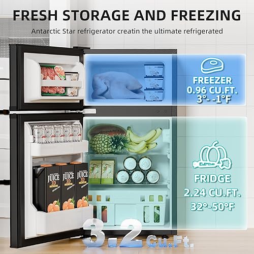 Miniatura 6 de Antarctic Star Refrigerador compacto con congelador, mini refrigerador de 2 puertas, estante ajustable, refrigerador pequeño para dormitorio,